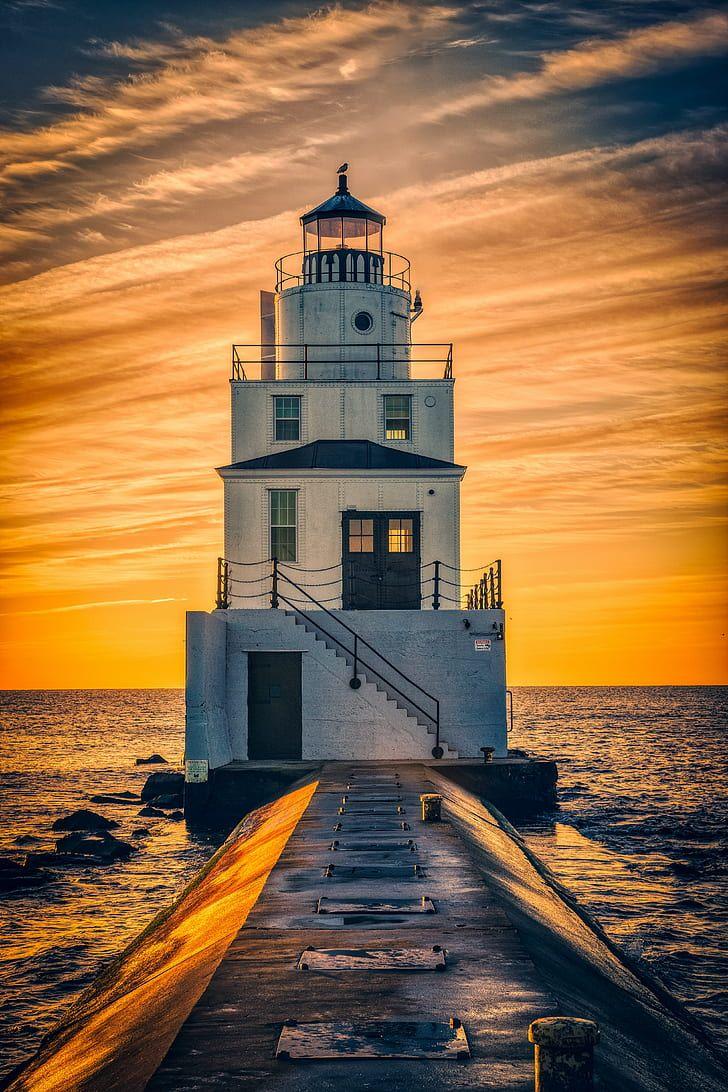 728x1092 HD wallpaper: lighthouse, sea, water, building, sky