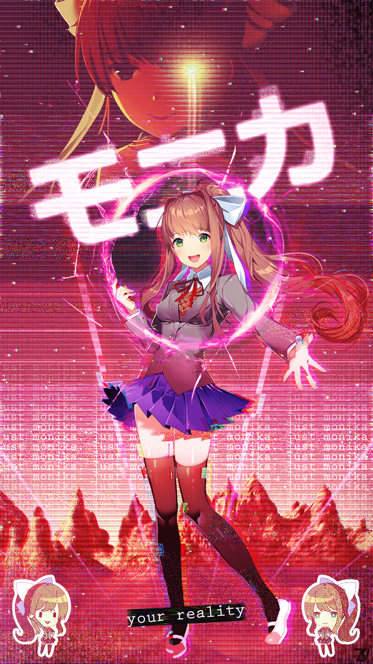 750x1334 photoshop'd a phone wallpaper for Monika from Doki Doki Literature