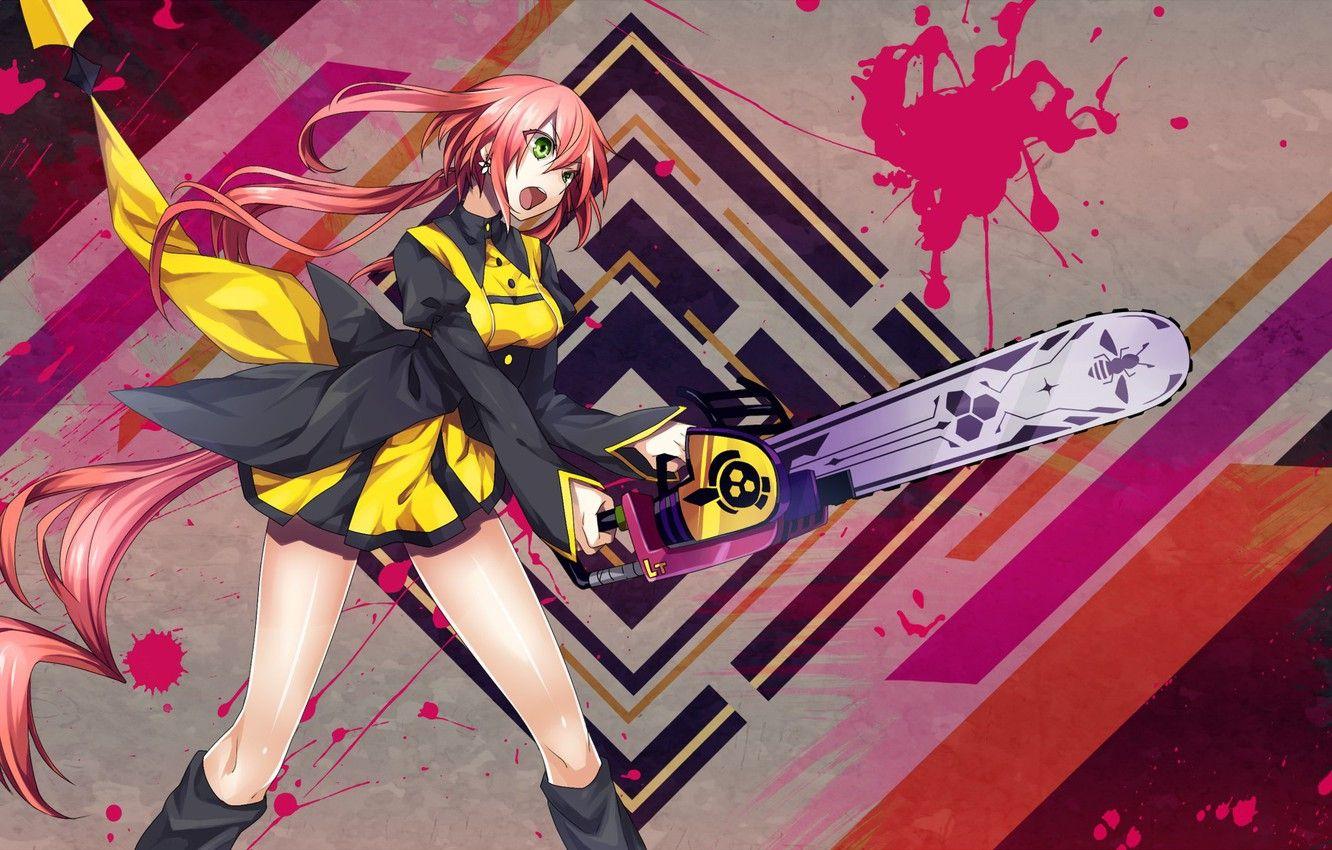 1332x850 Wallpaper kawaii, girl, blood, pink hair, green eyes, long hair