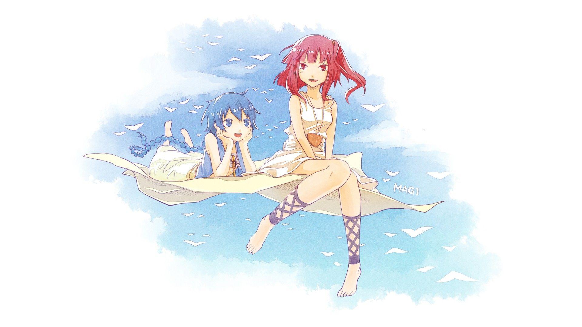 1920x1080 blue eyes, redheads, blue hair, red eyes, anime, anime boys