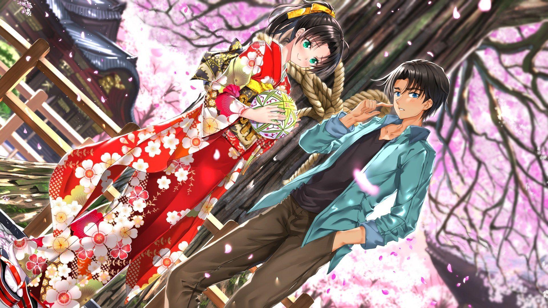 1920x1080 Detective Conan: Heiji & Kazuha Blossom Under Cherry Skies HD Wallpaper