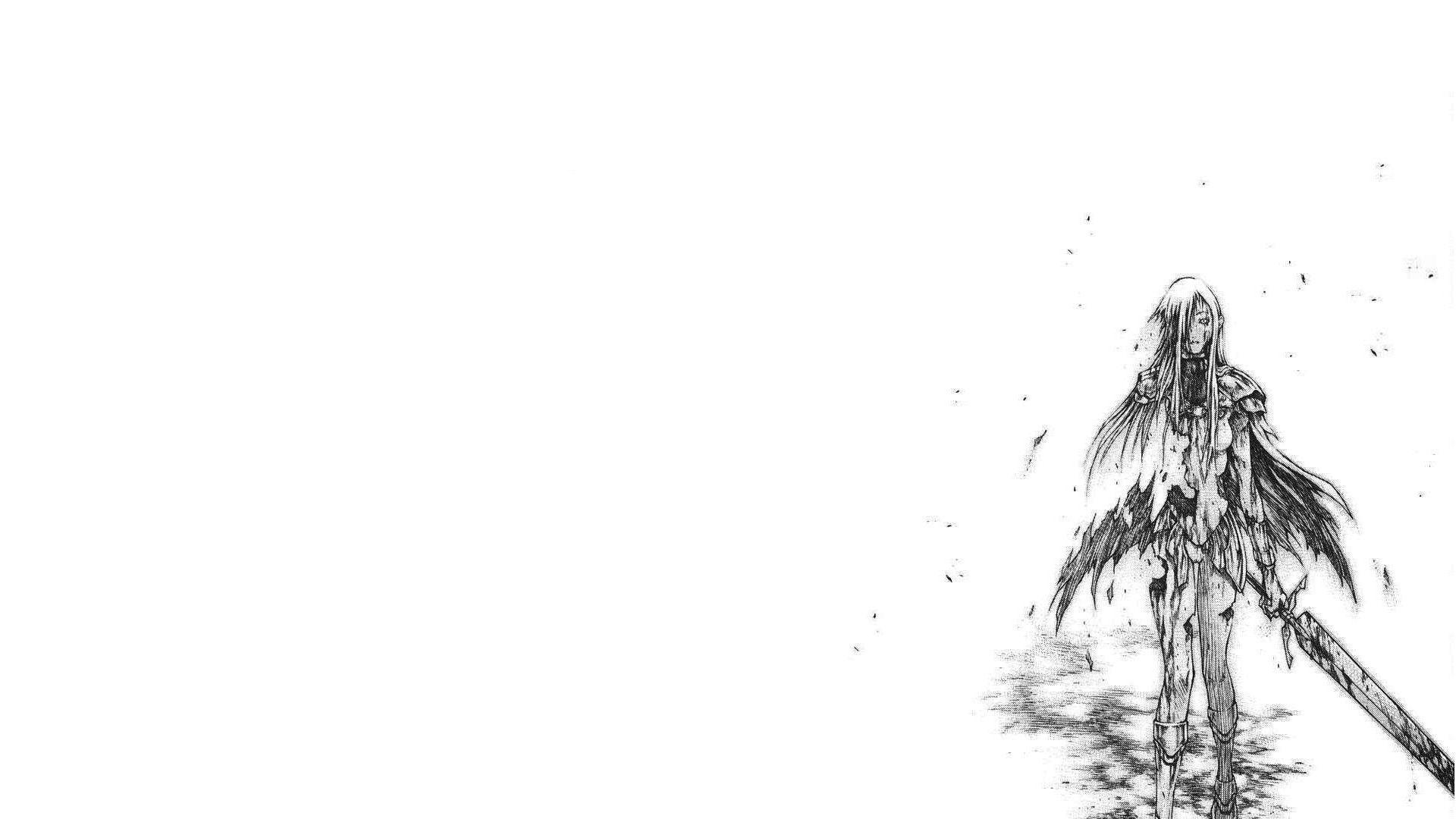 1920x1080 #minimalism, #Claymore (anime), #monochrome, # cô gái huyền ảo, #drawing, #anime girls, Hình nền HD Desktop Wallpaper