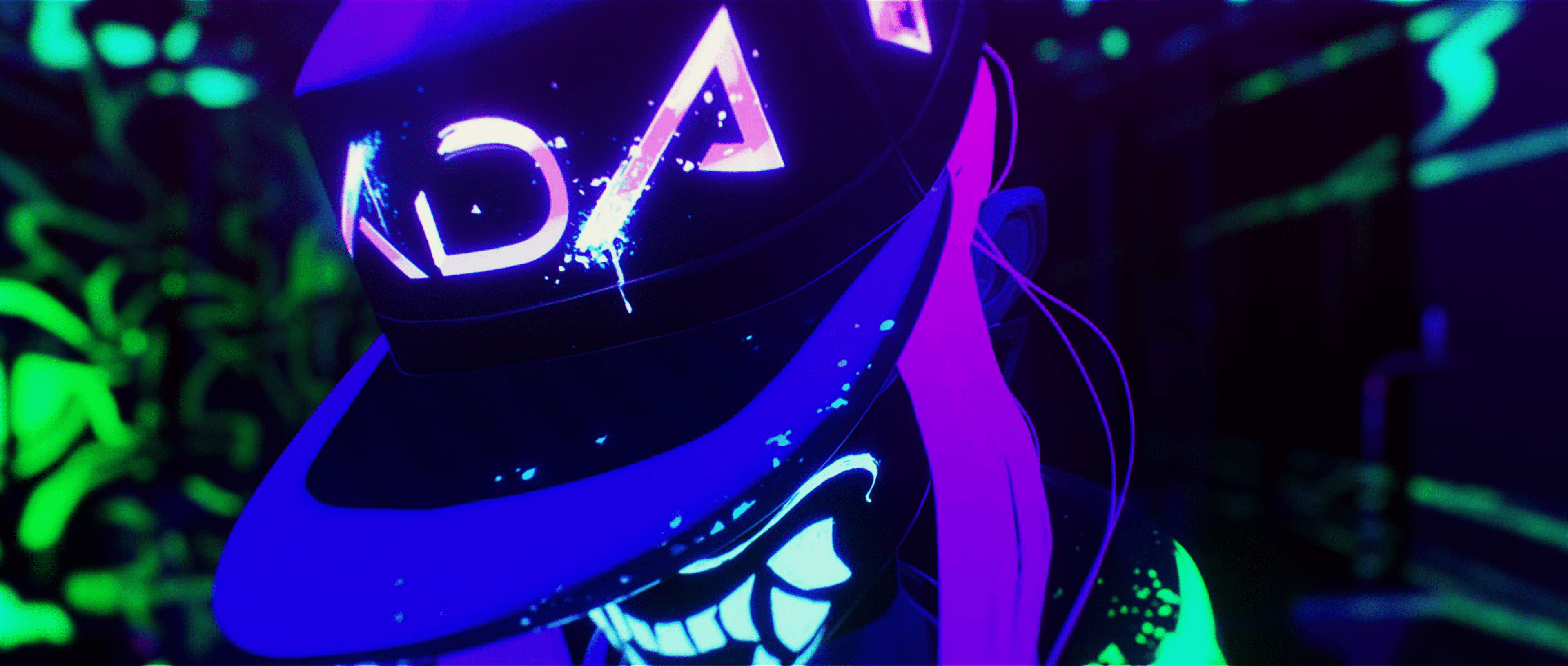 3840x1632 Neon Akali K DA Music Video Wallpaper