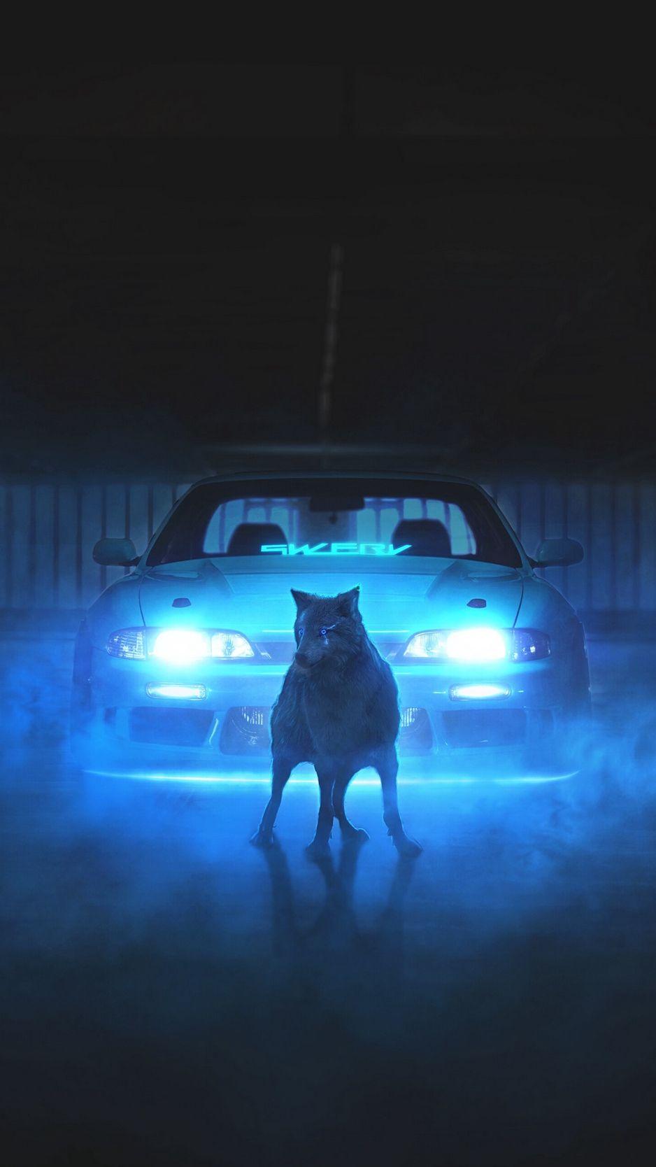 938x1668 Download wallpaper 938x1668 wolf, car, neon, light, smoke iphone 8
