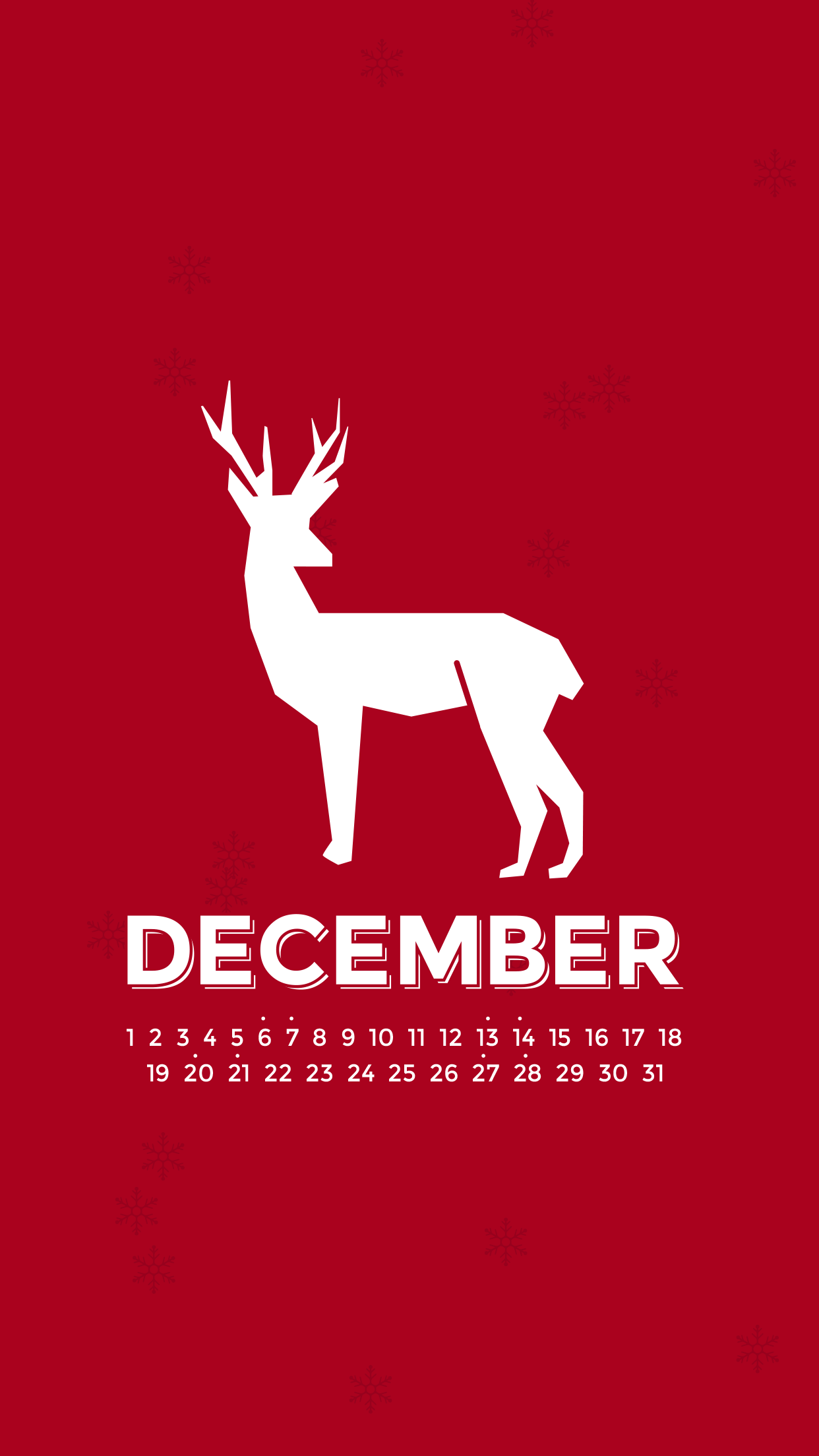 1242x2208 December 2014 Desktop Calendar Wallpaper