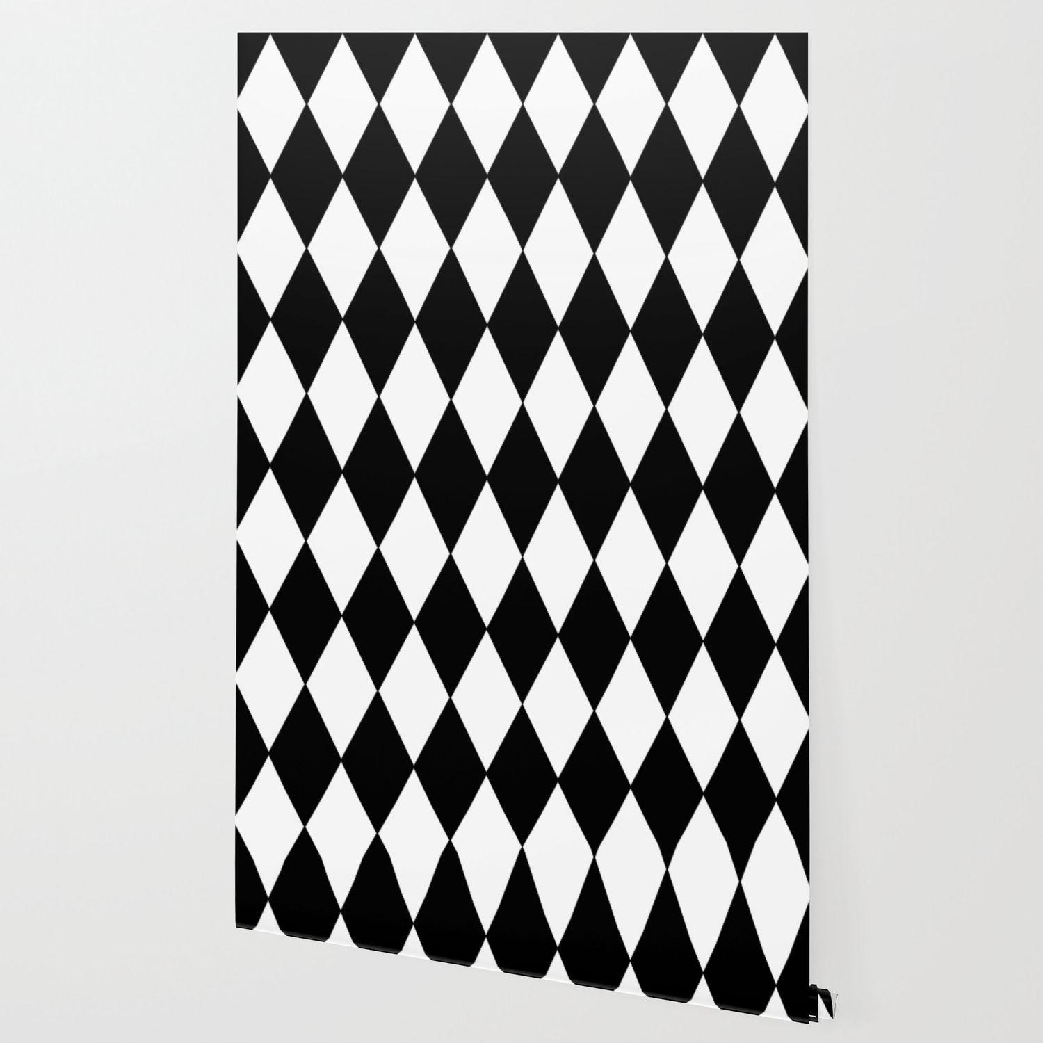 1500x1500 LARGE BLACK AND WHITE HARLEQUIN DIAMOND PATTERN Wallpaper