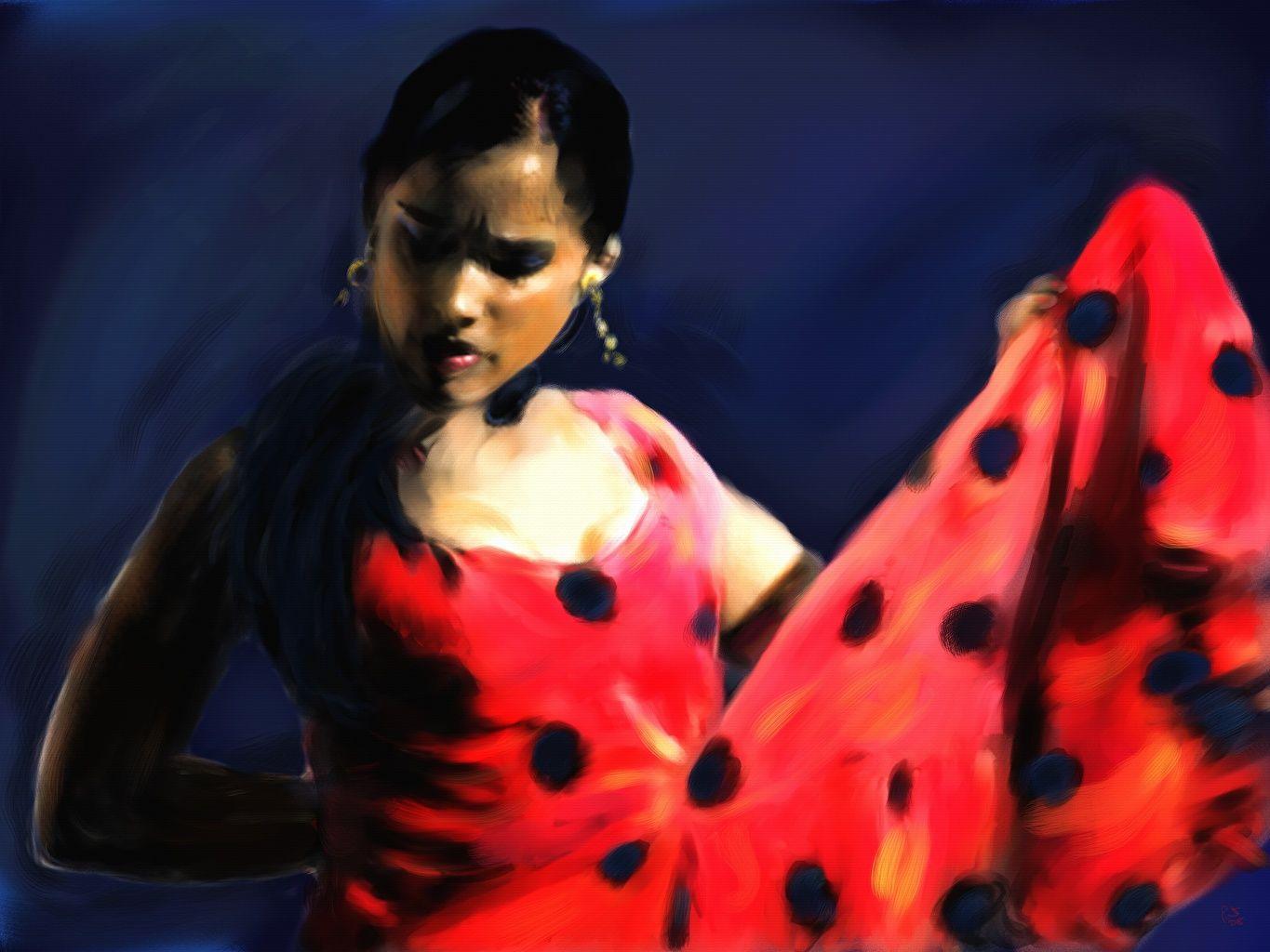 1365x1024 Wallpaper Dance The Flamenco Dancer Girls Pictorial art Painting Art