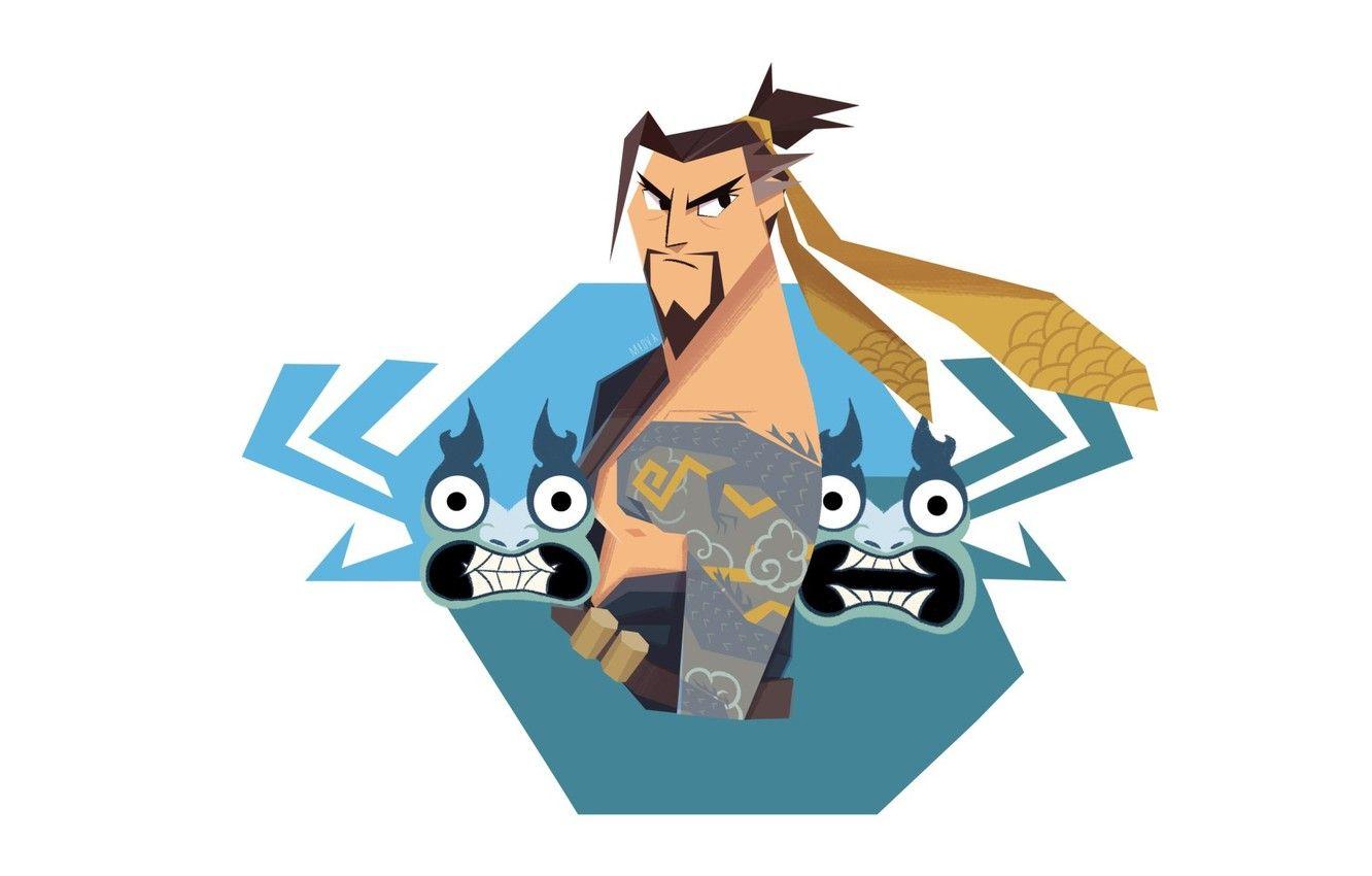 1332x850 Wallpaper art, crossover, Overwatch, samurai Jack, Hanzo Kabuki