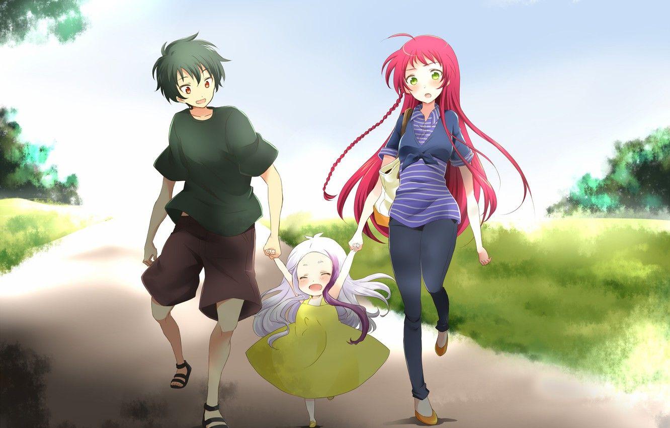 1332x850 Wallpaper girl, girl, guy, walk, anime, art, Threesome, yusa emi