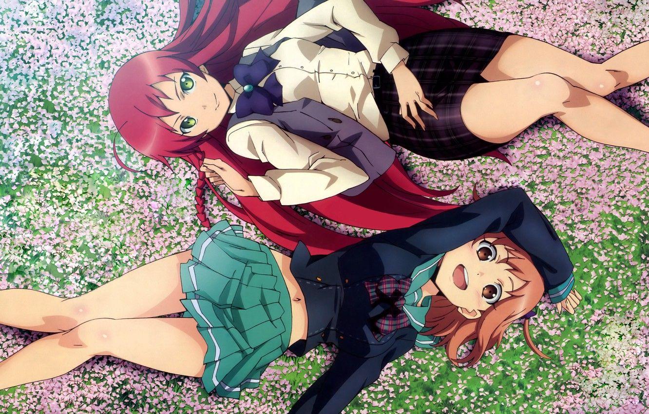 1332x850 Wallpaper flowers, girls, anime, art, Schoolgirls, yusa emi, Lord