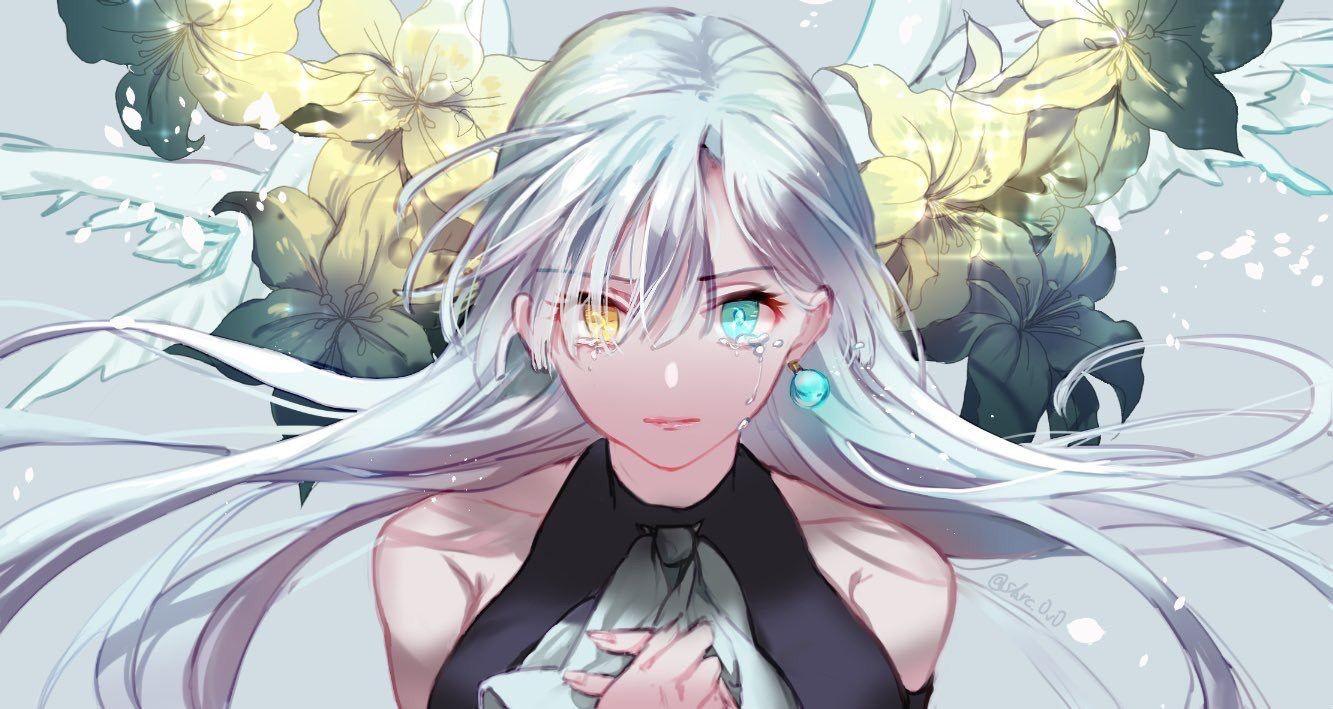 1333x709 bicolored eyes close crying elizabeth liones flowers gray hair