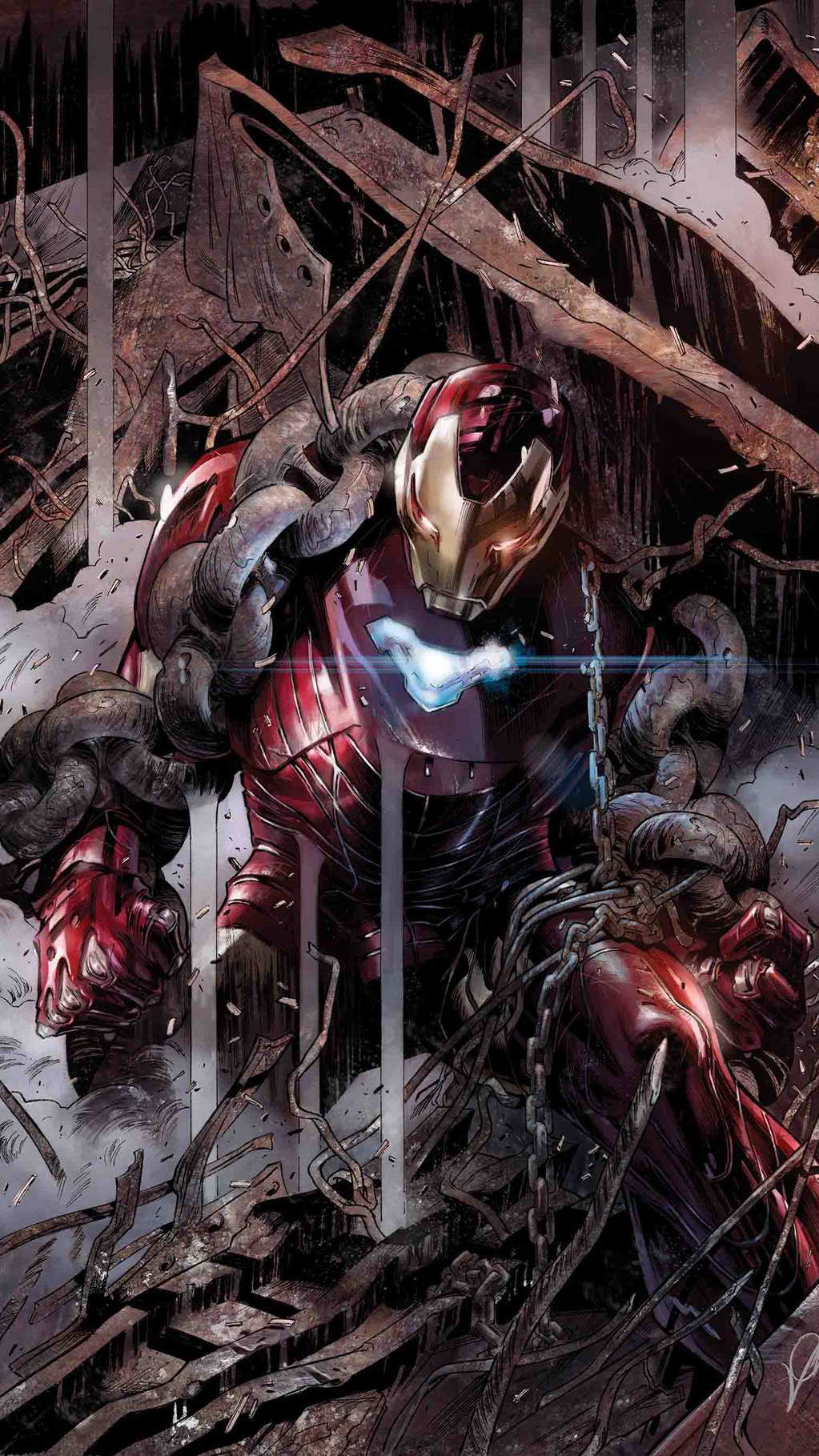 1023x1819 Iron Man Mark 50 Armour Fight Wallpaper