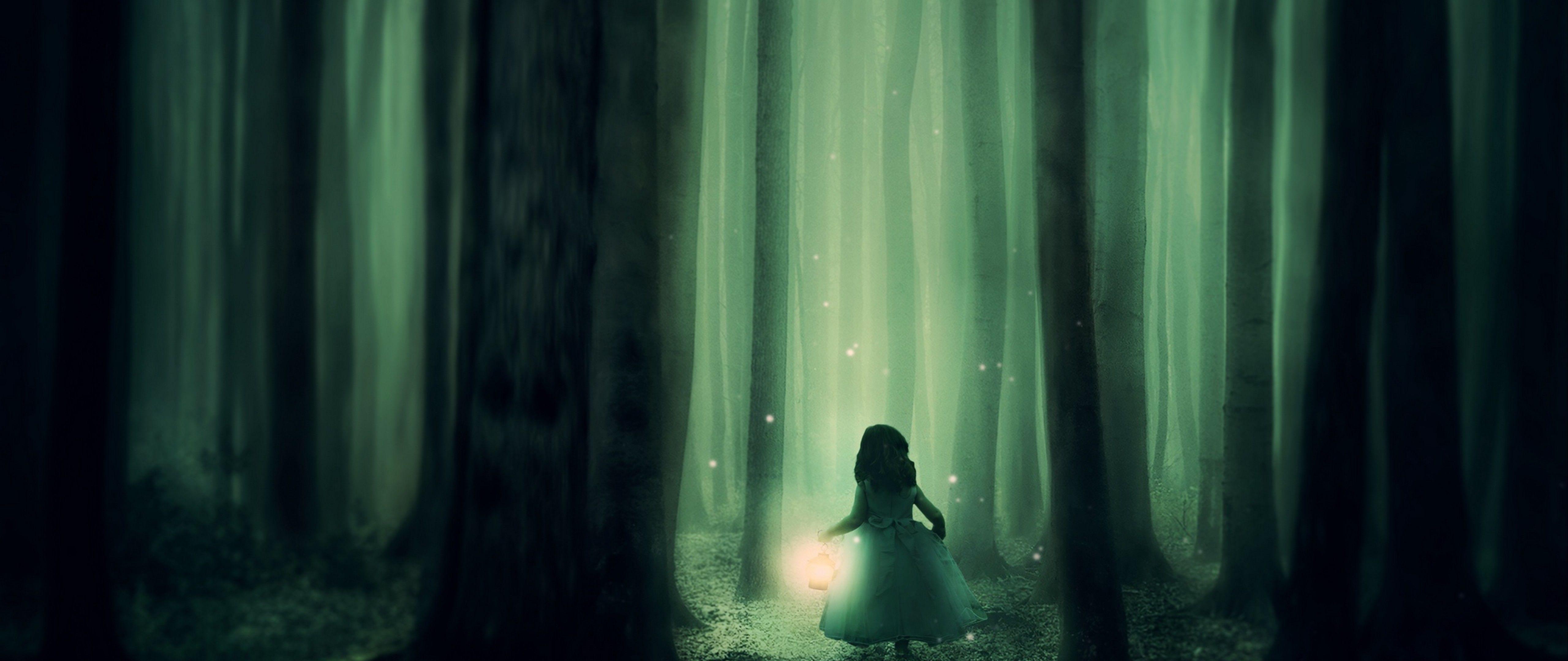5120x2160 Child walking in a dark forest HD Wallpaper 4K Ultra HD Wide TV
