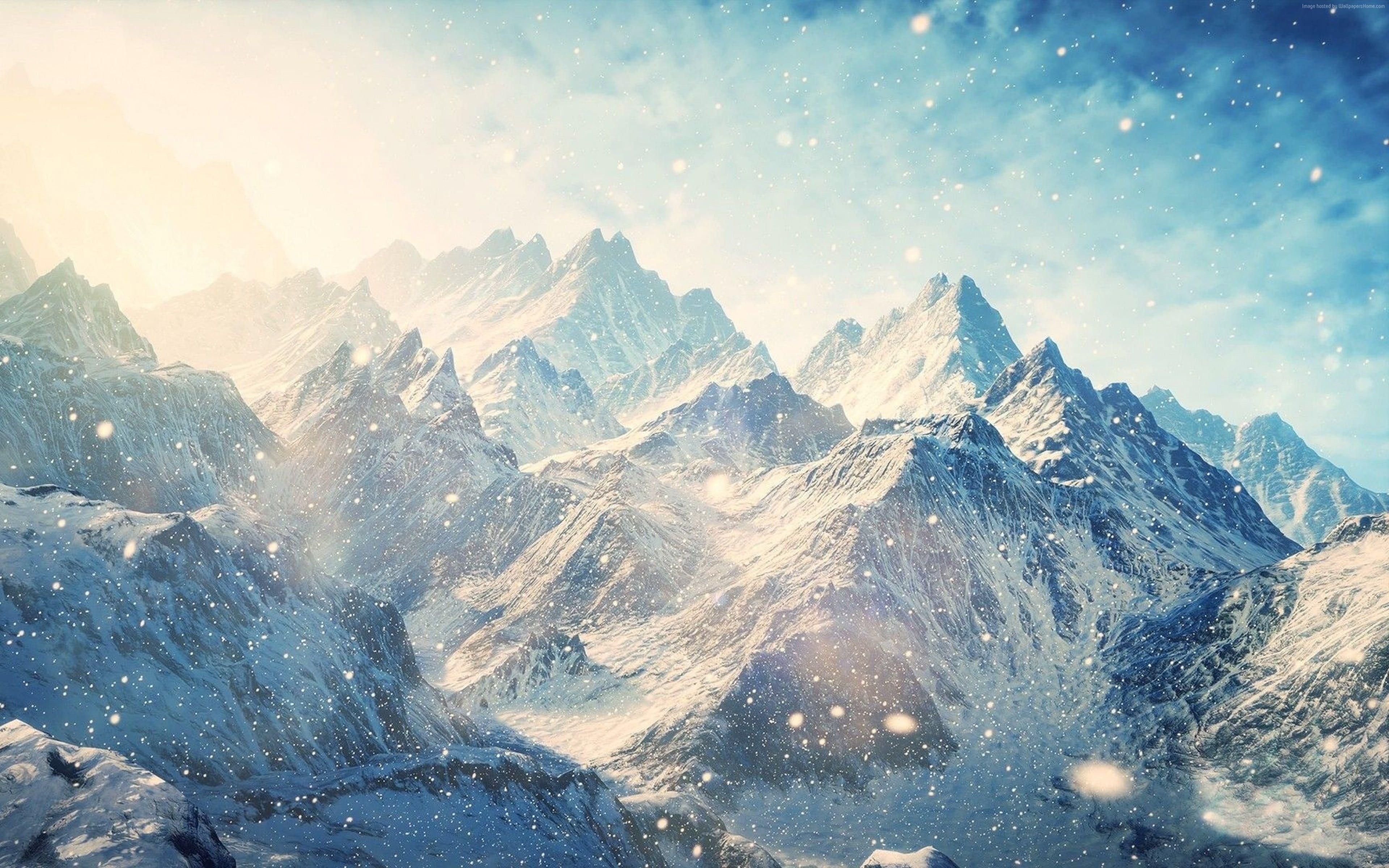 3840x2400 Snow covered mountain, mountains, snow, winter HD wallpaper