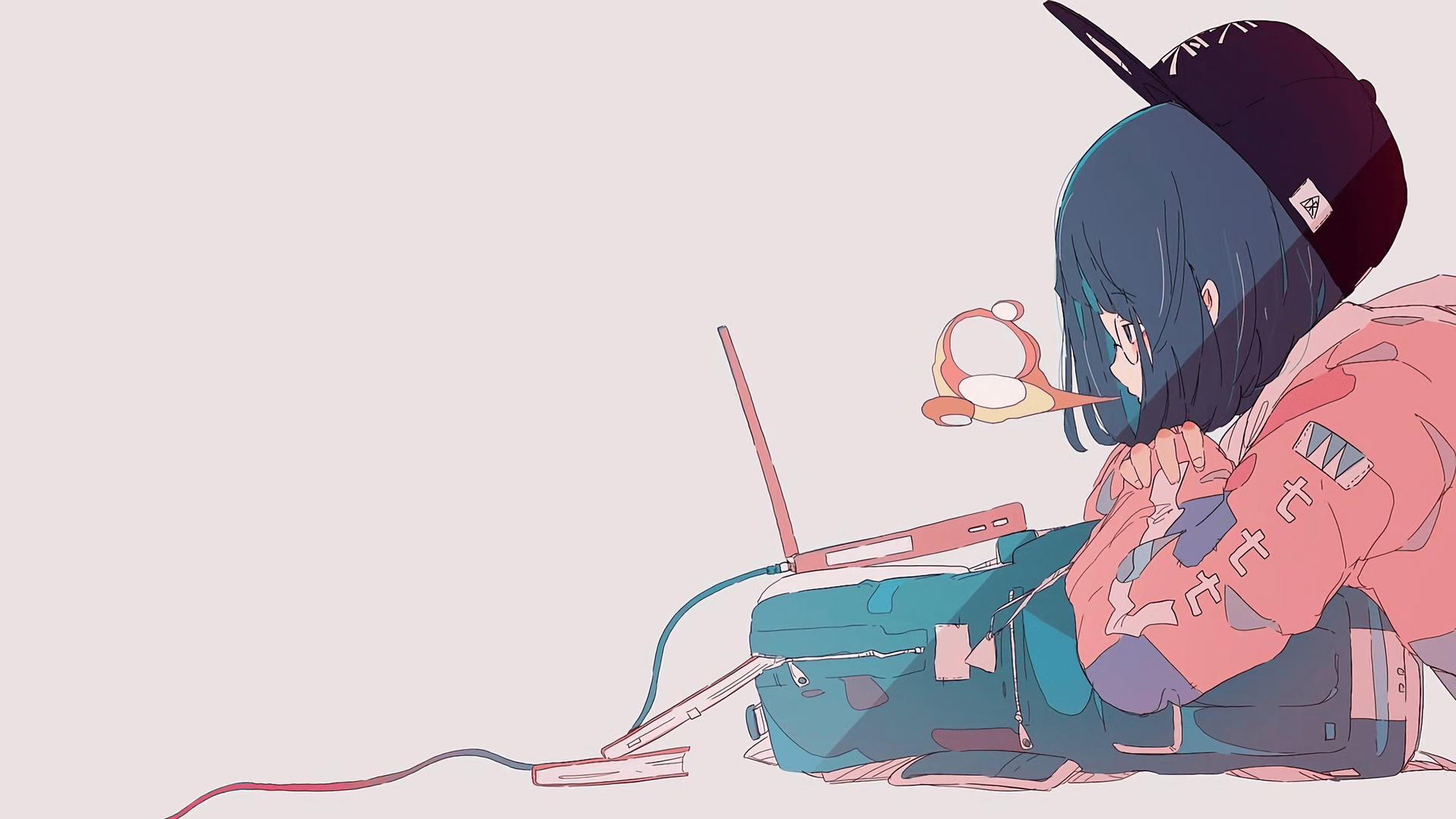 1920x1080 Chill Anime Girl with Laptop Wallpaperx1080