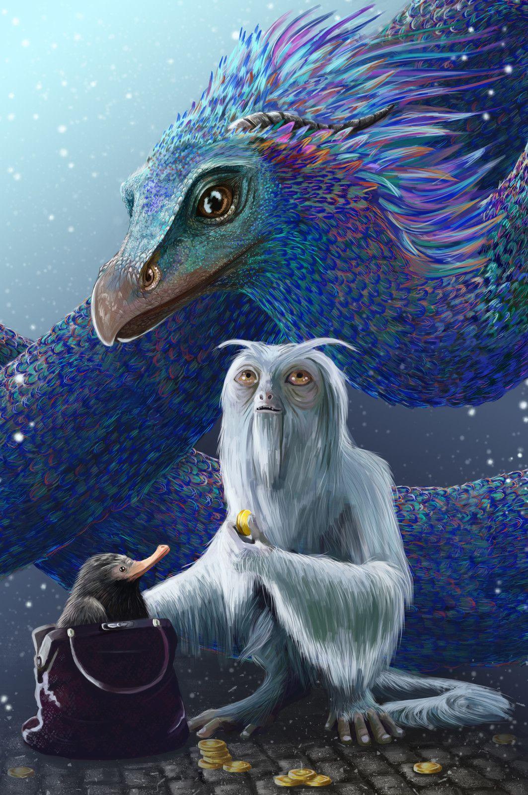 1063x1600 The Demiguise, Niffler and Occamy from Fantastic Beasts and Where