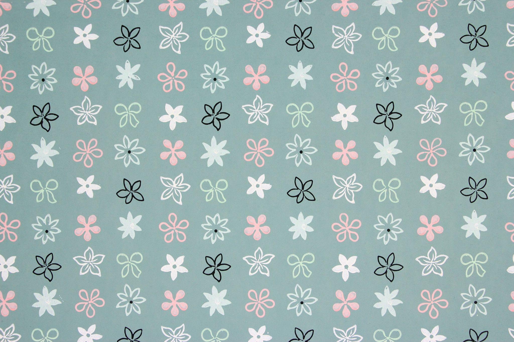 2048x1365 1950s Vintage Wallpaper Pink White Floral Geometric on Green