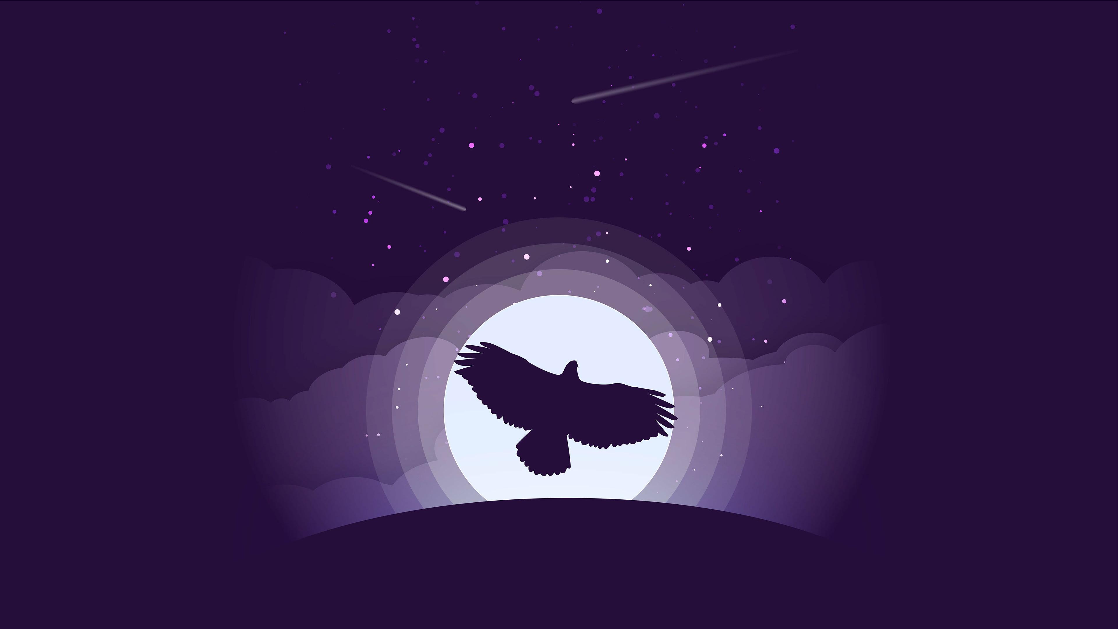 3840x2160 Purple Eagle Moon Minimal 4K Wallpaper