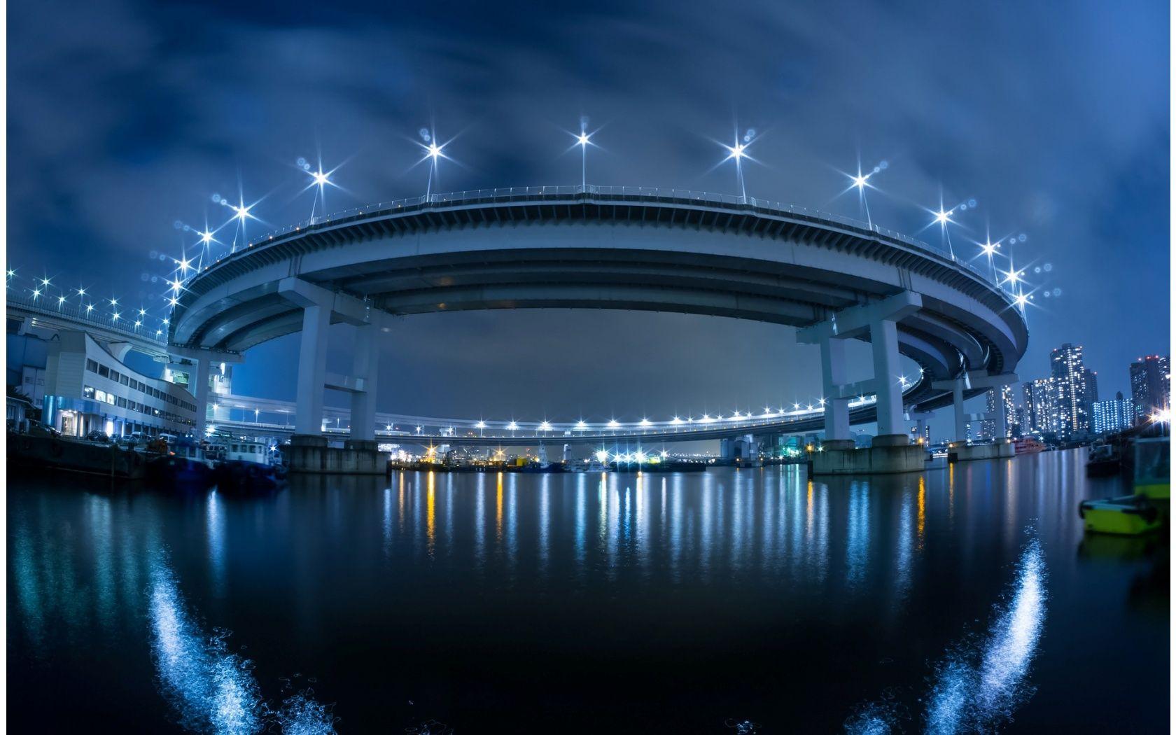 1680x1050 Japan Bridge Lights Wallpaper
