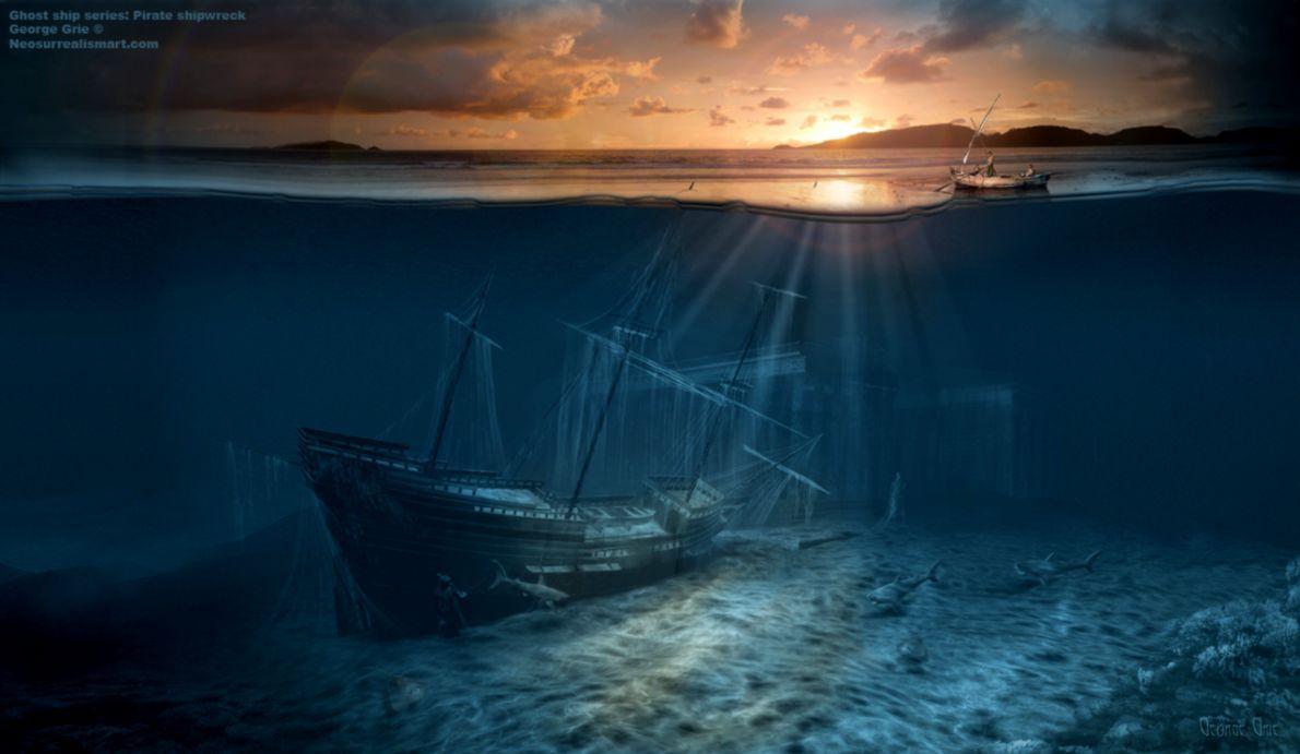 1190x691 Ghost Ship Series Pirate Shipwreck Surreal Art Print Sea