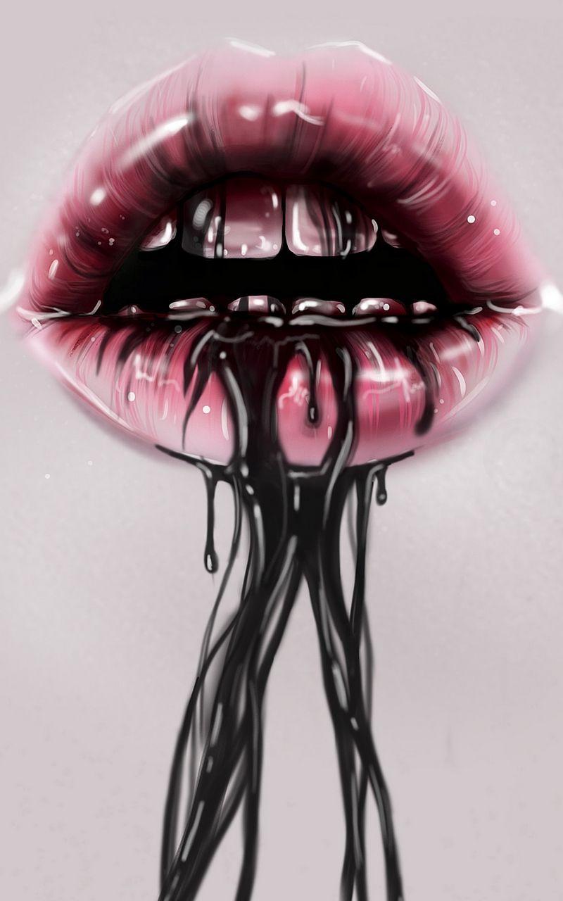 800x1280 Download wallpaper 800x1280 lips, paint, liquid, dark, teeth