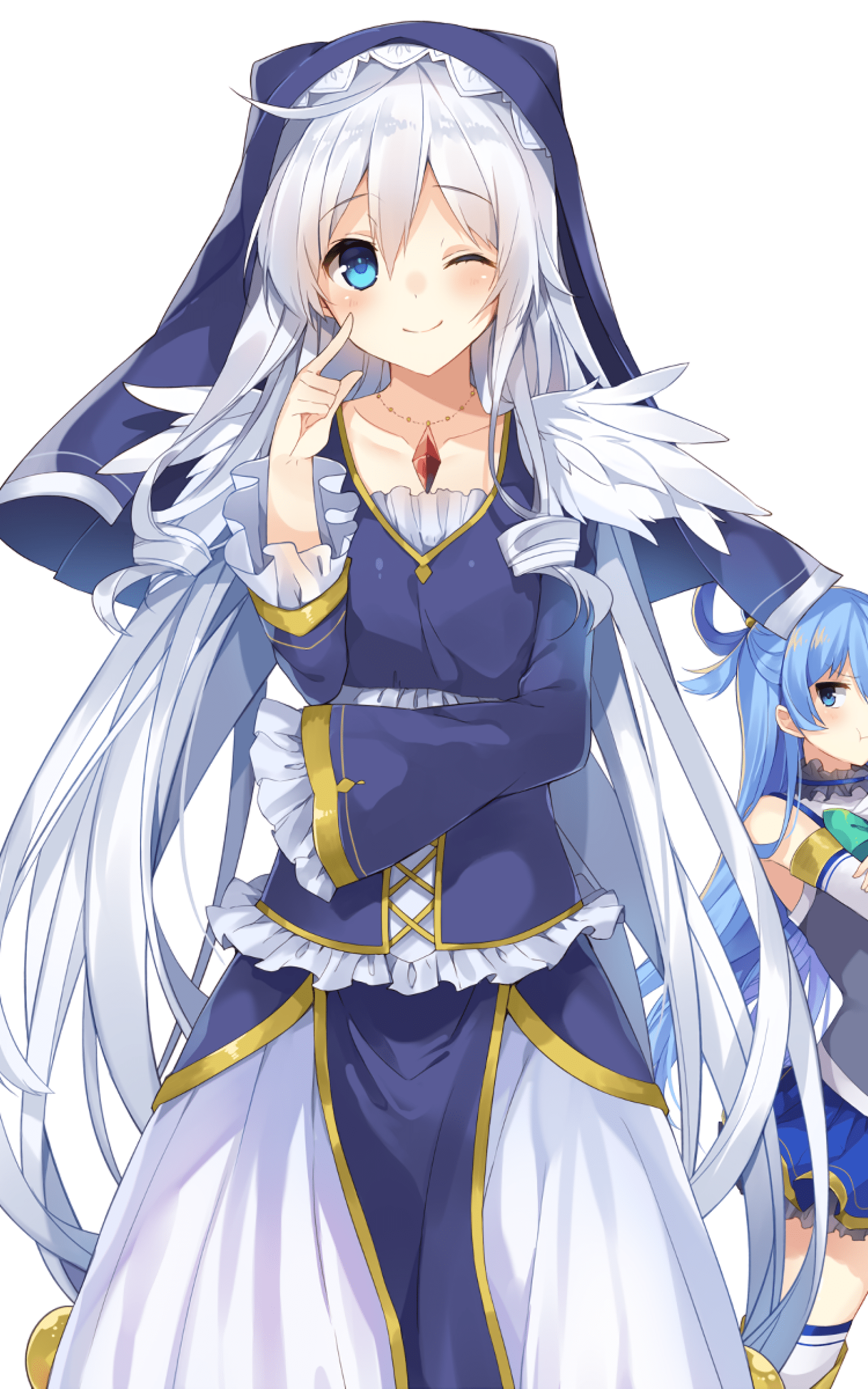 1600x2560 Eris, Aqua, Konosuba, Wink, Smiling, Kono Subarashii Aqua