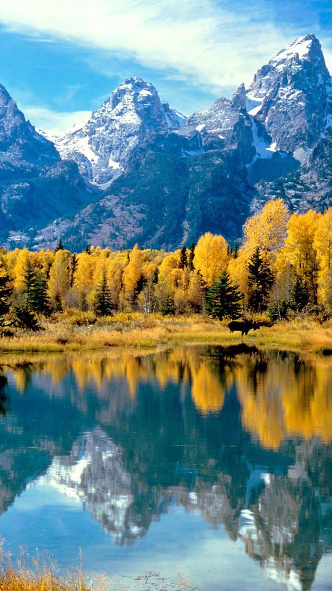 1080x1920 Lake Mountin Autum Smartphone Wallpaper HD Teton Phone