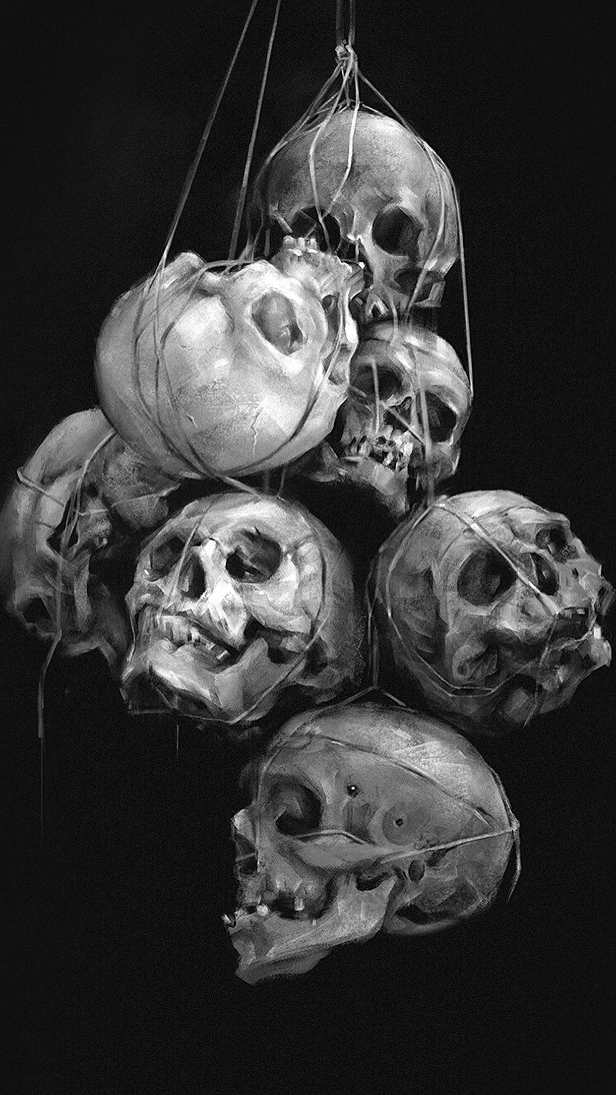 1242x2208 Paint Skull Dark Yanjun Cheng Illustration Art Bw