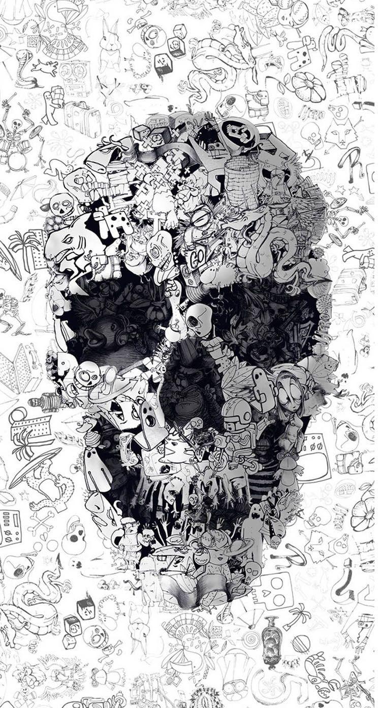744x1392 The iPhone Wallpaper Doodle skull