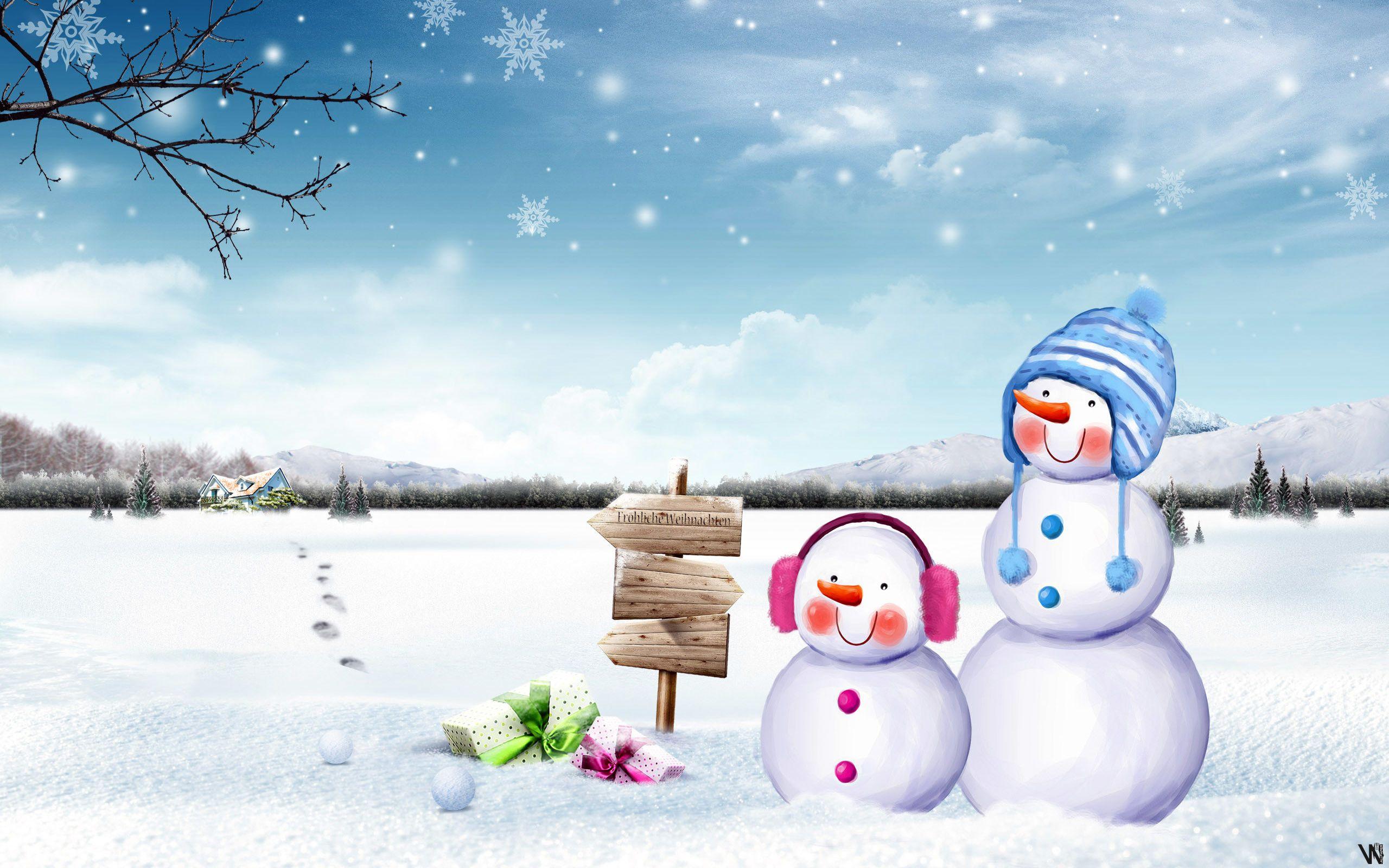 2560x1600 Winter Snowman Wallpaper