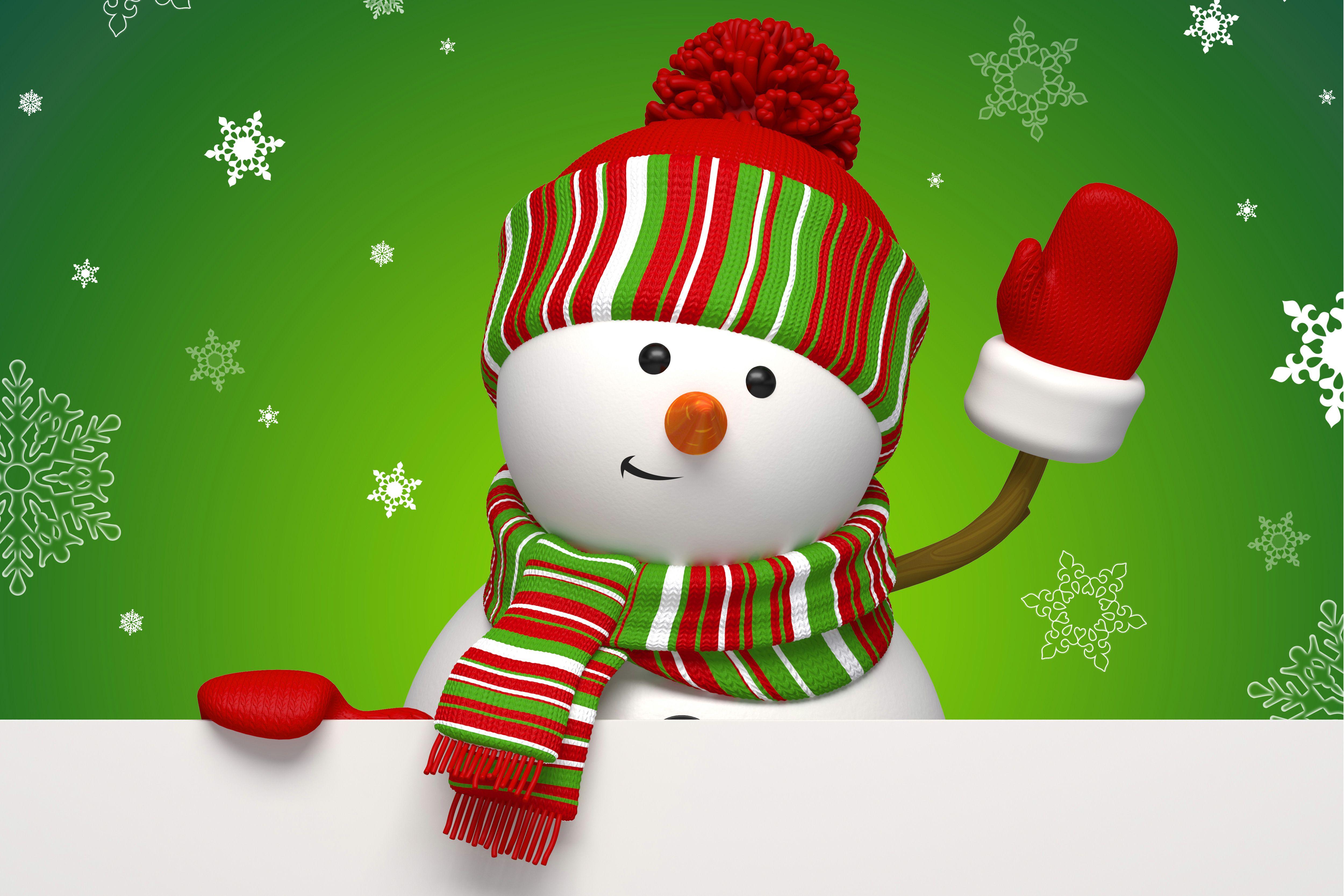 5000x3333 Cute Green Background with Snowman