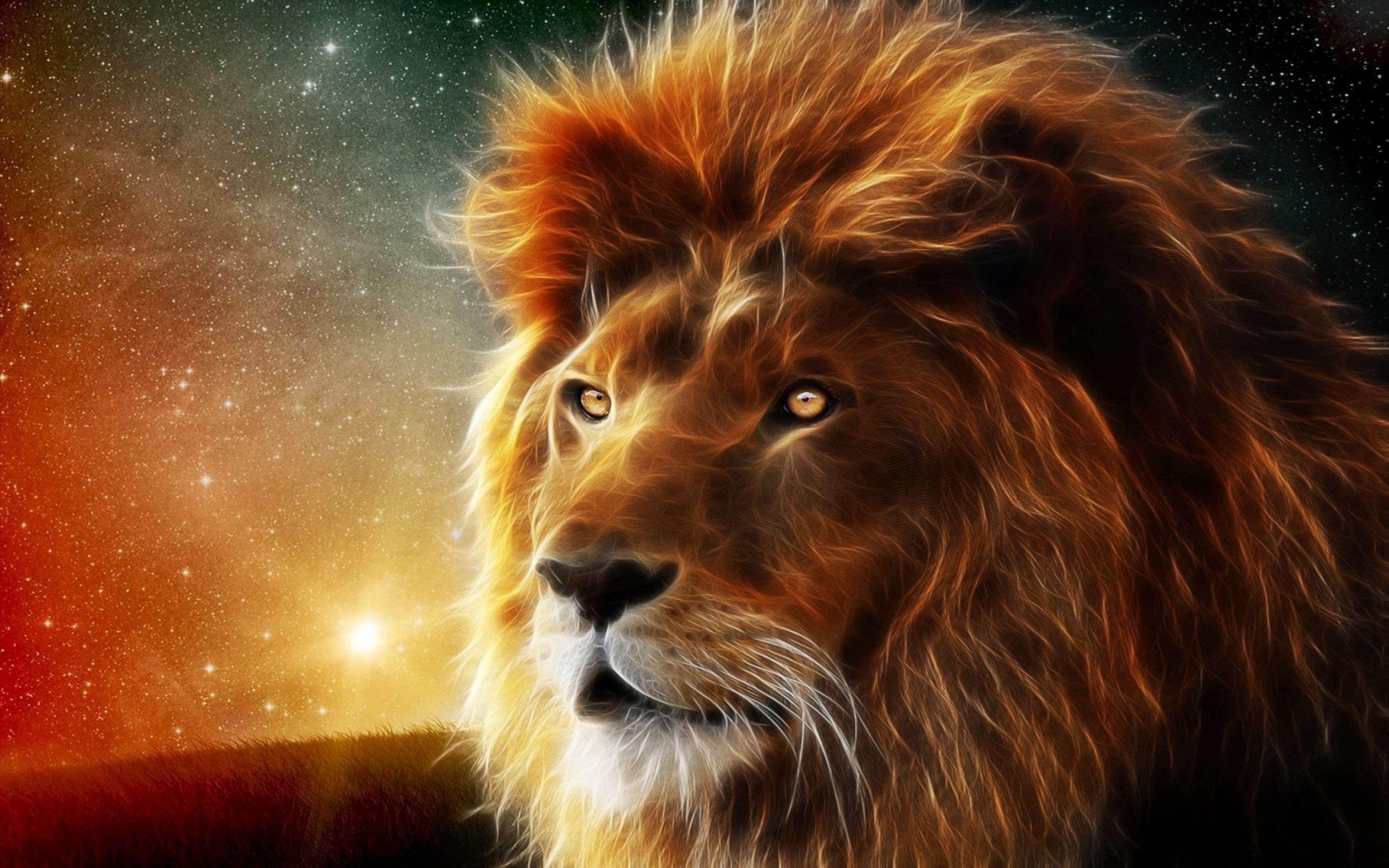 2880x1800 Download 2880x1800 Lion, Majestic, Space, Stars Wallpaper