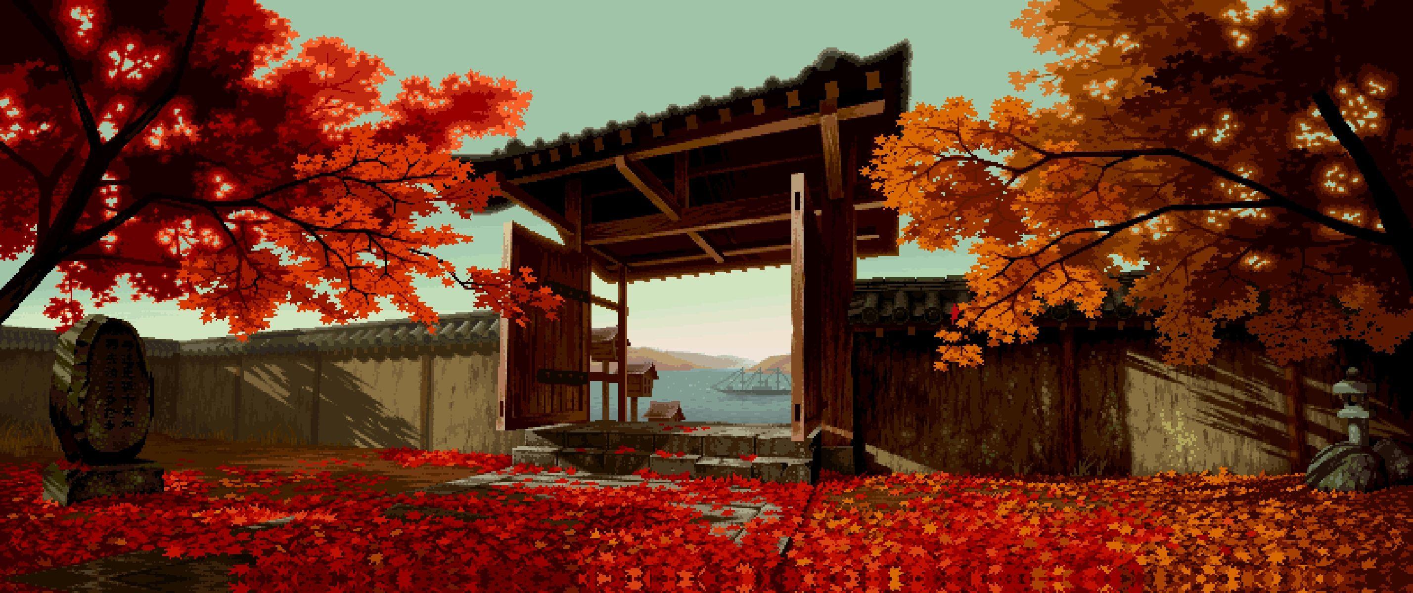 2857x1200 Beautiful Japanese Anime Desktop Wallpaper