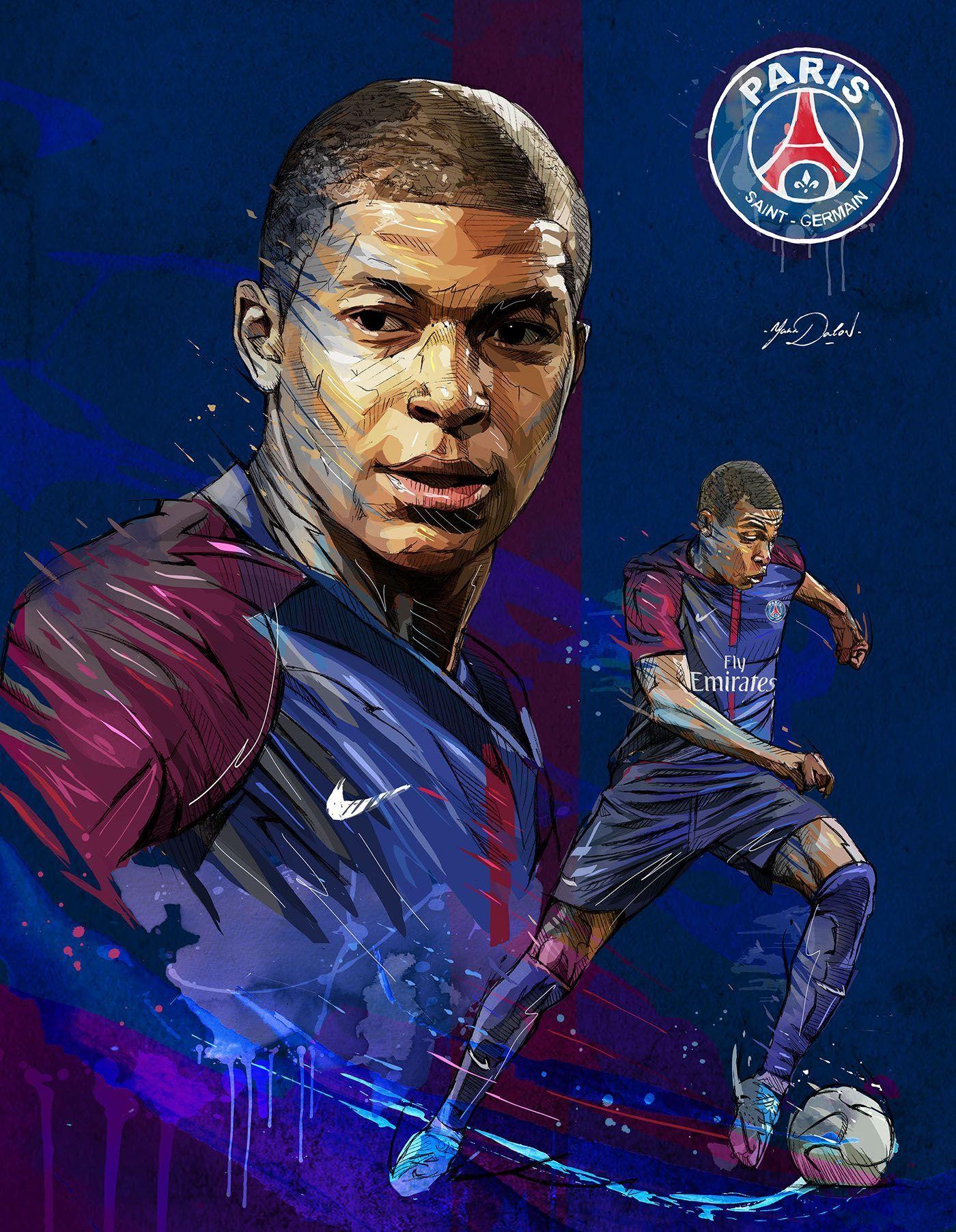 1400x1804 My painting of Kylian Mbappé, young soccer player of the PSG