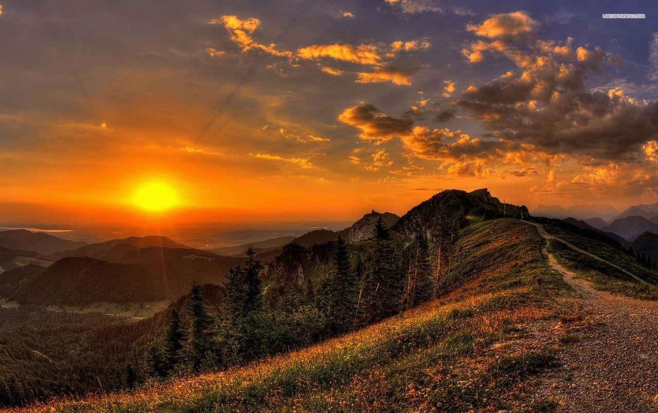 1280x804 Golden Sunset Mountains Path wallpaper. Golden Sunset Mountains