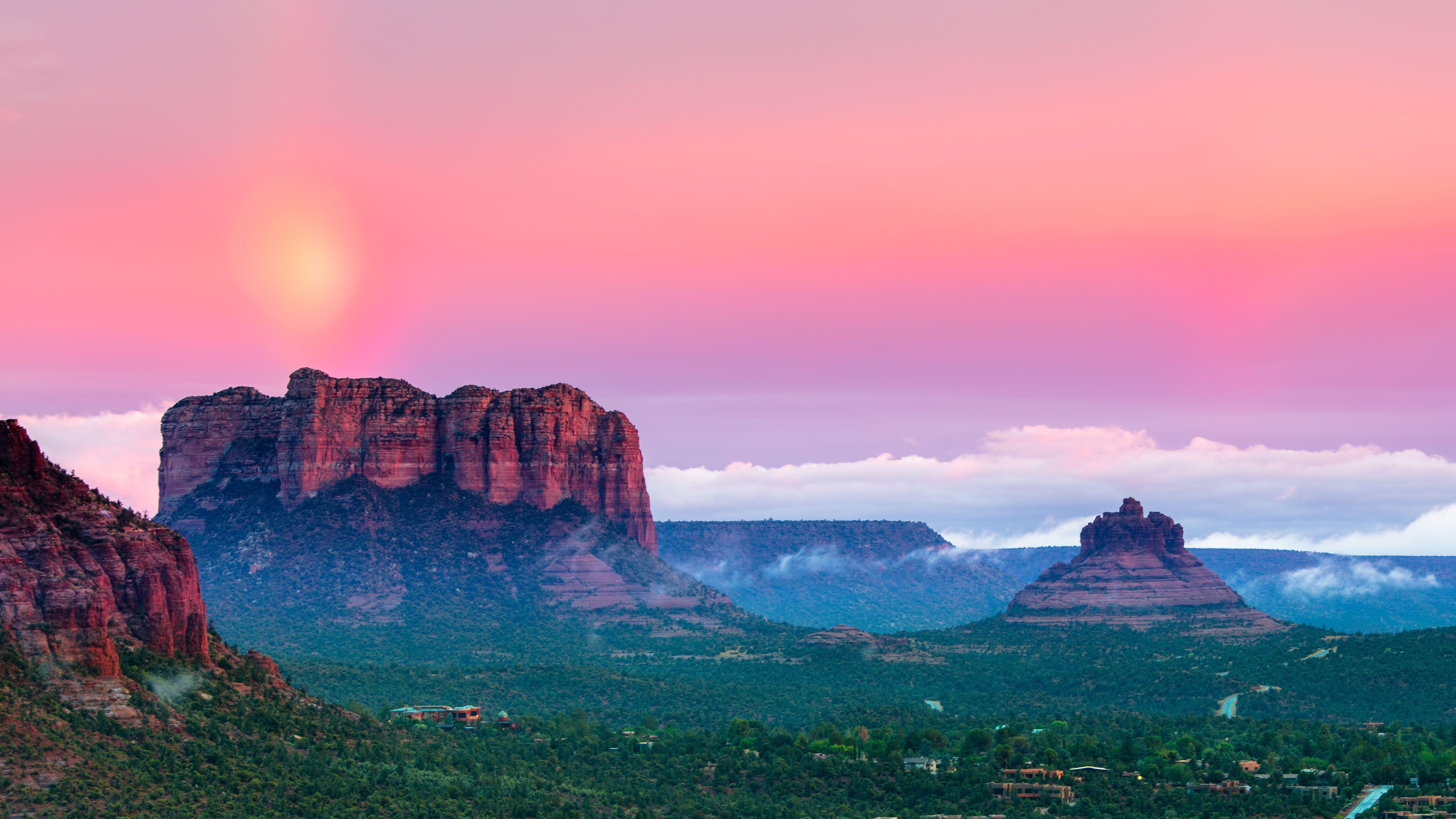 6462x3635 Sunset Mountains Landscape 5K Wallpaper