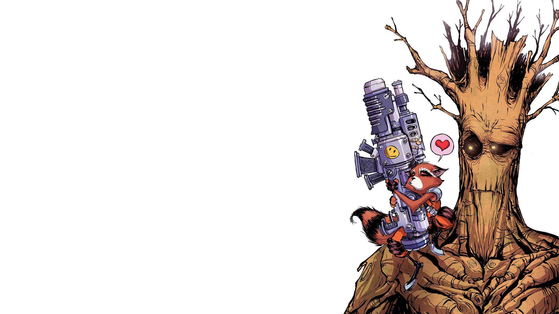 1920x1080 Guardians of the Galaxy Marvel Groot Rocket Raccoon White Drawing