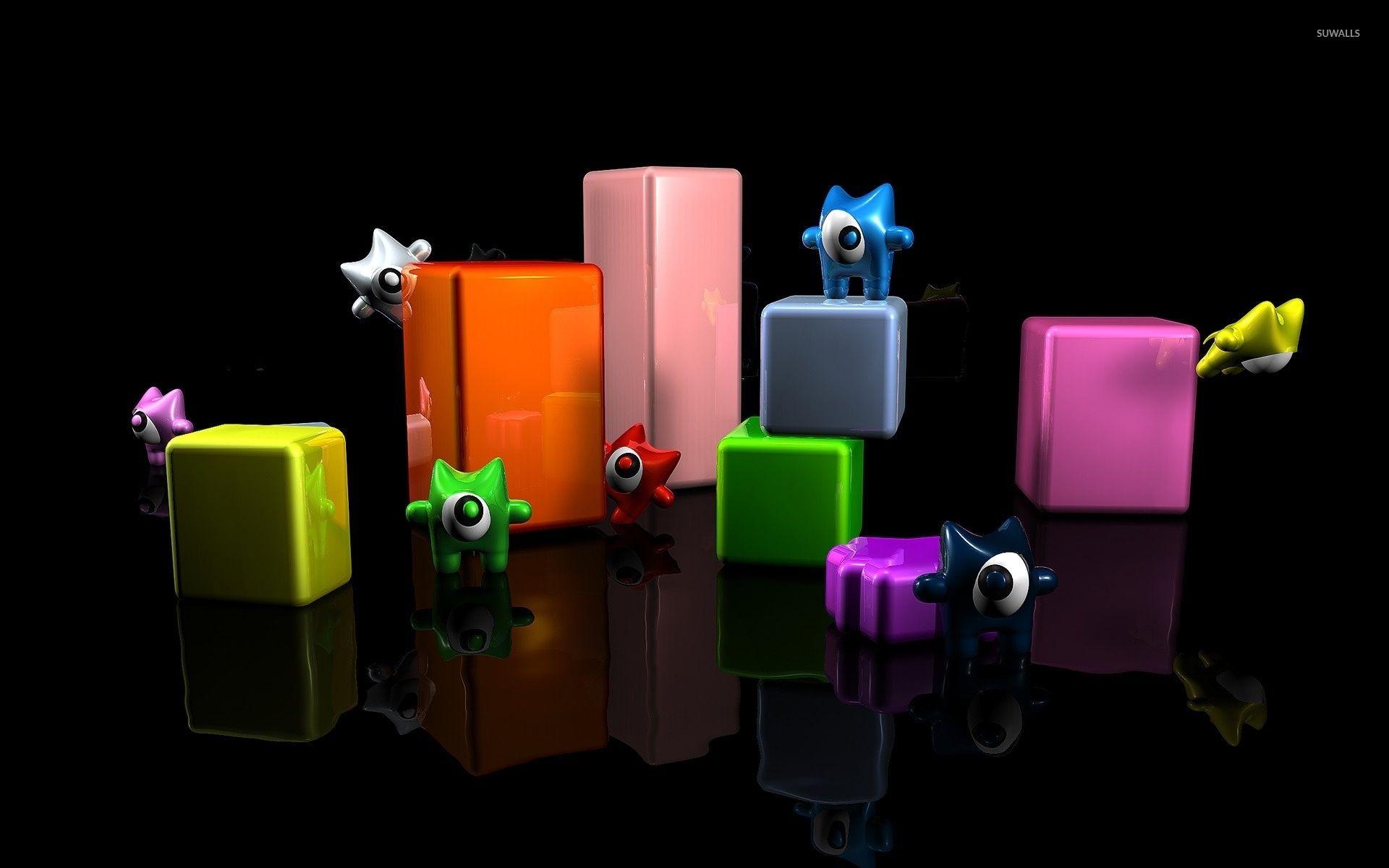 1920x1200 Cute monsters on cuboids wallpaper wallpaper