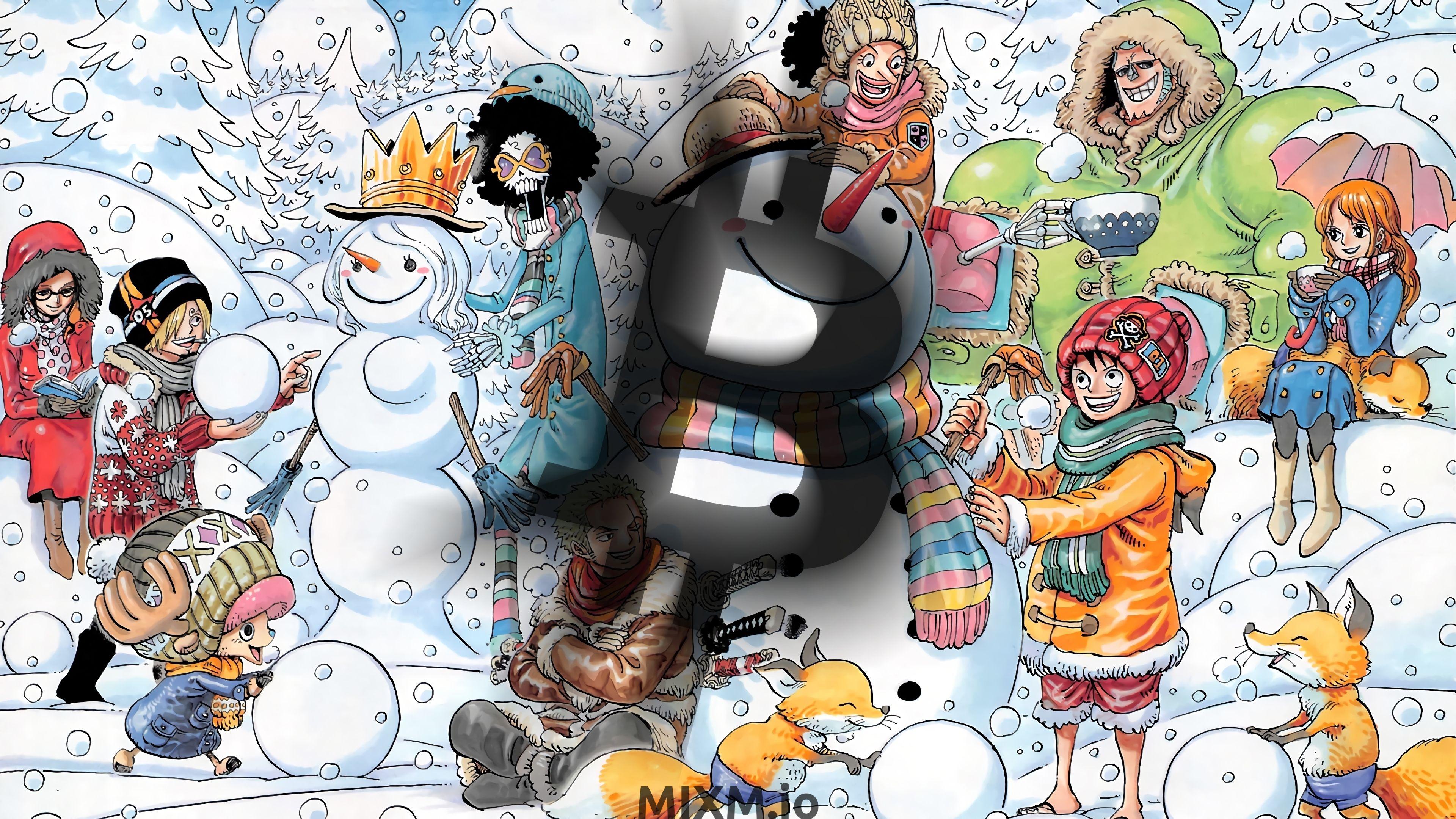 3840x2160 Bitcoin B Logo Straw Hat Pirates Holiday Snowman One Piece B2542