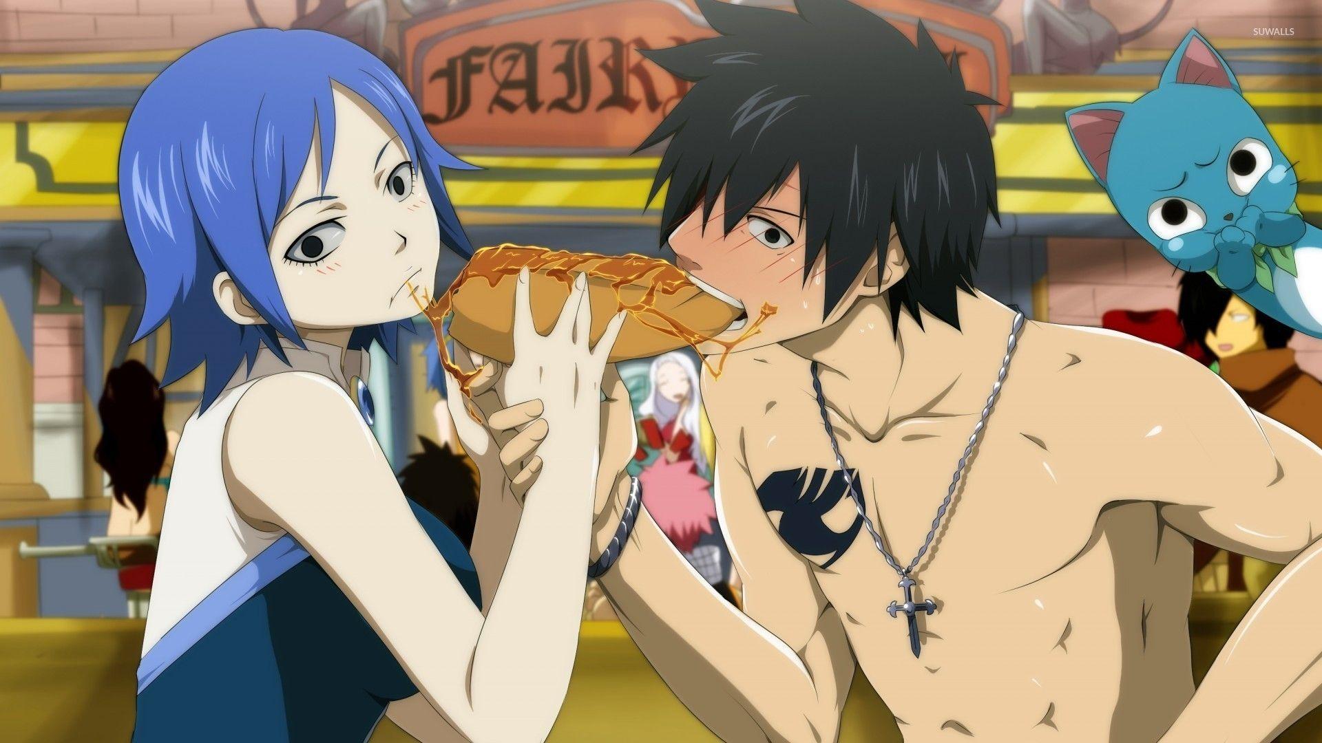 1920x1080 Gray and Juvia sharing a burger Tail wallpaper