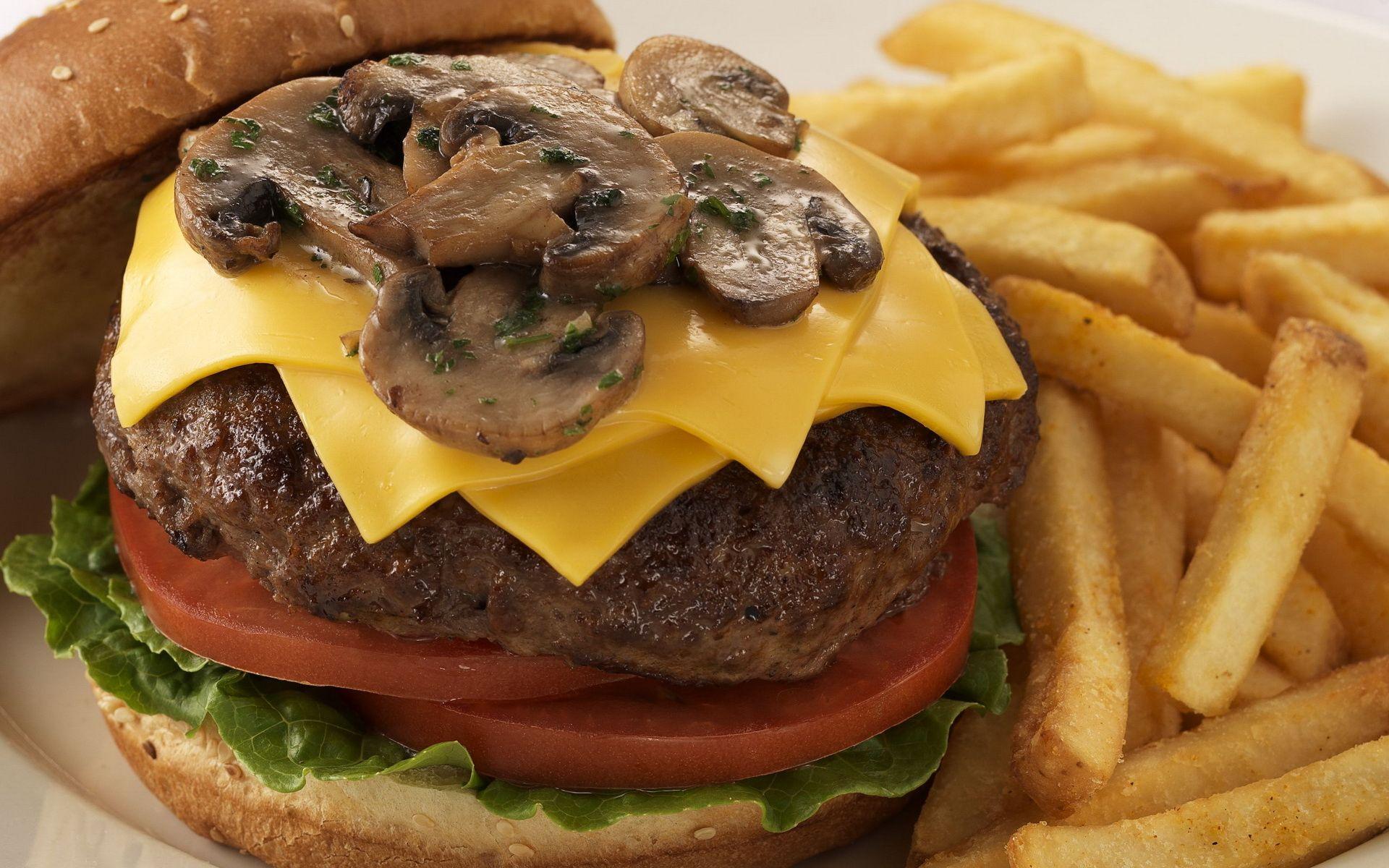 1920x1200 Download the Mushroom Cheddar Burger Wallpaper, Mushroom Cheddar