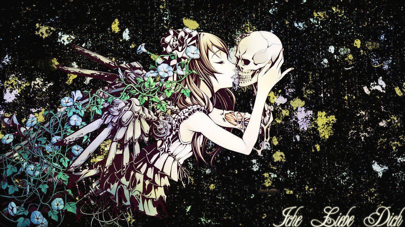 1366x768 anime girls, Skull, Kissing, Original characters HD Wallpaper