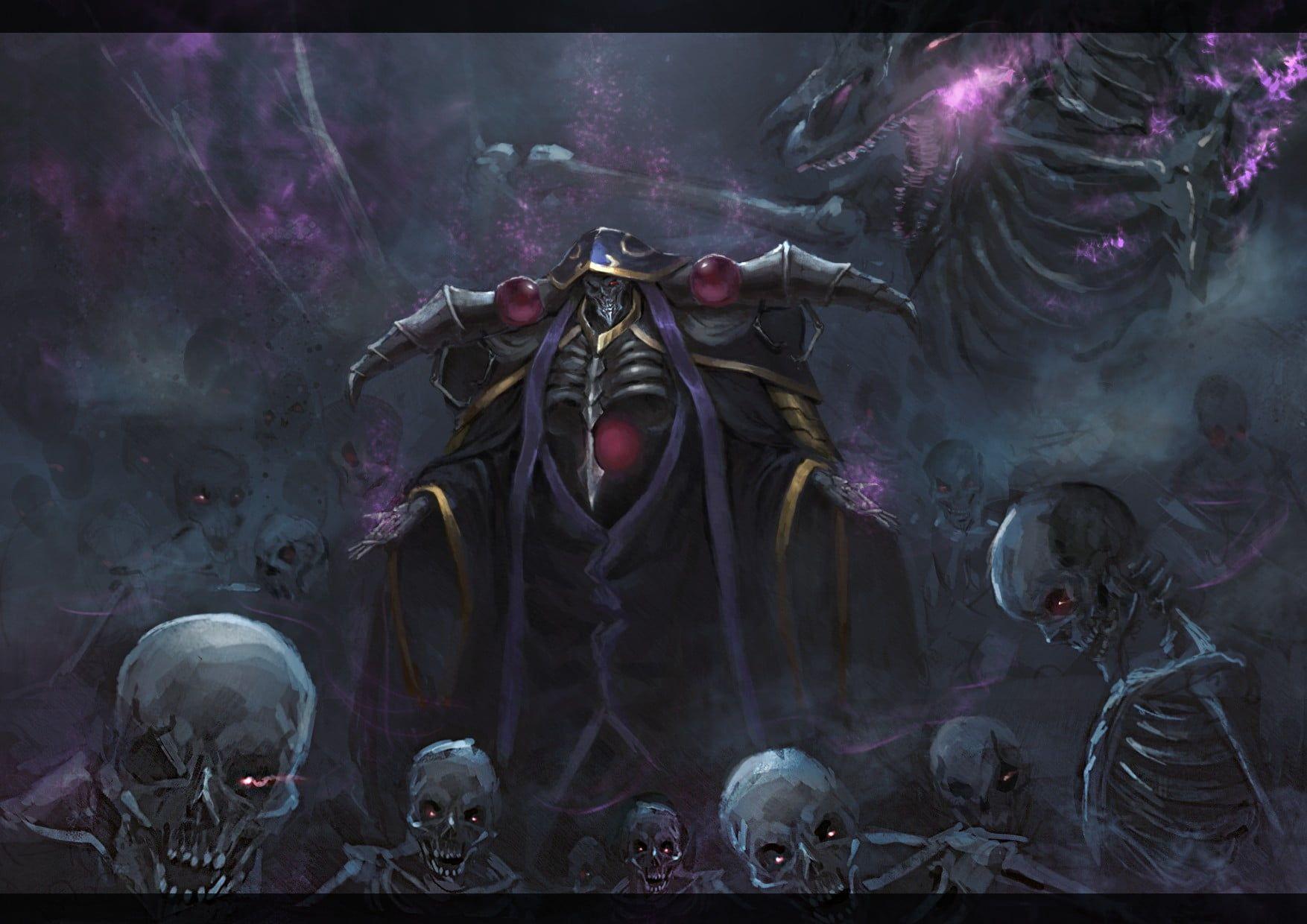 1754x1240 Skeleton digital wallpaper, Ainz Ooal Gown, Overlord (anime), red