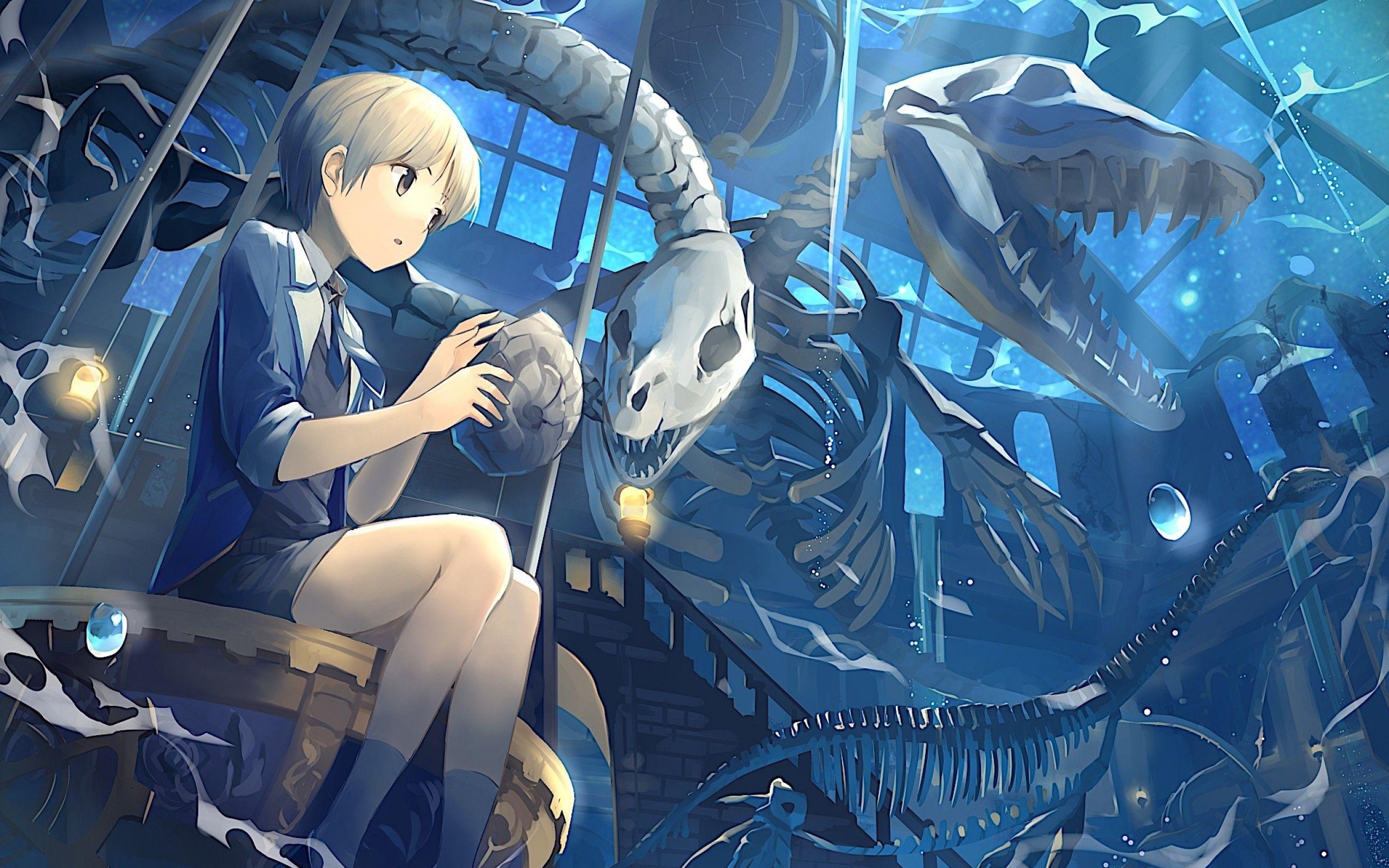 2560x1600 Download 2560x1600 Anime Boy, Skeleton, Sky, Stars, Skull
