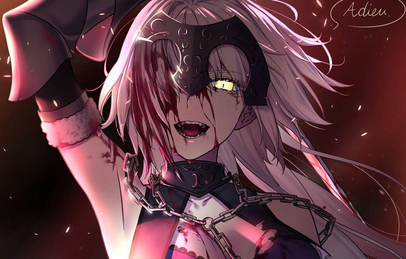 1332x850 Wallpaper girl, blood, crazy, Avenger, Joan of Arc, Fate / Grand