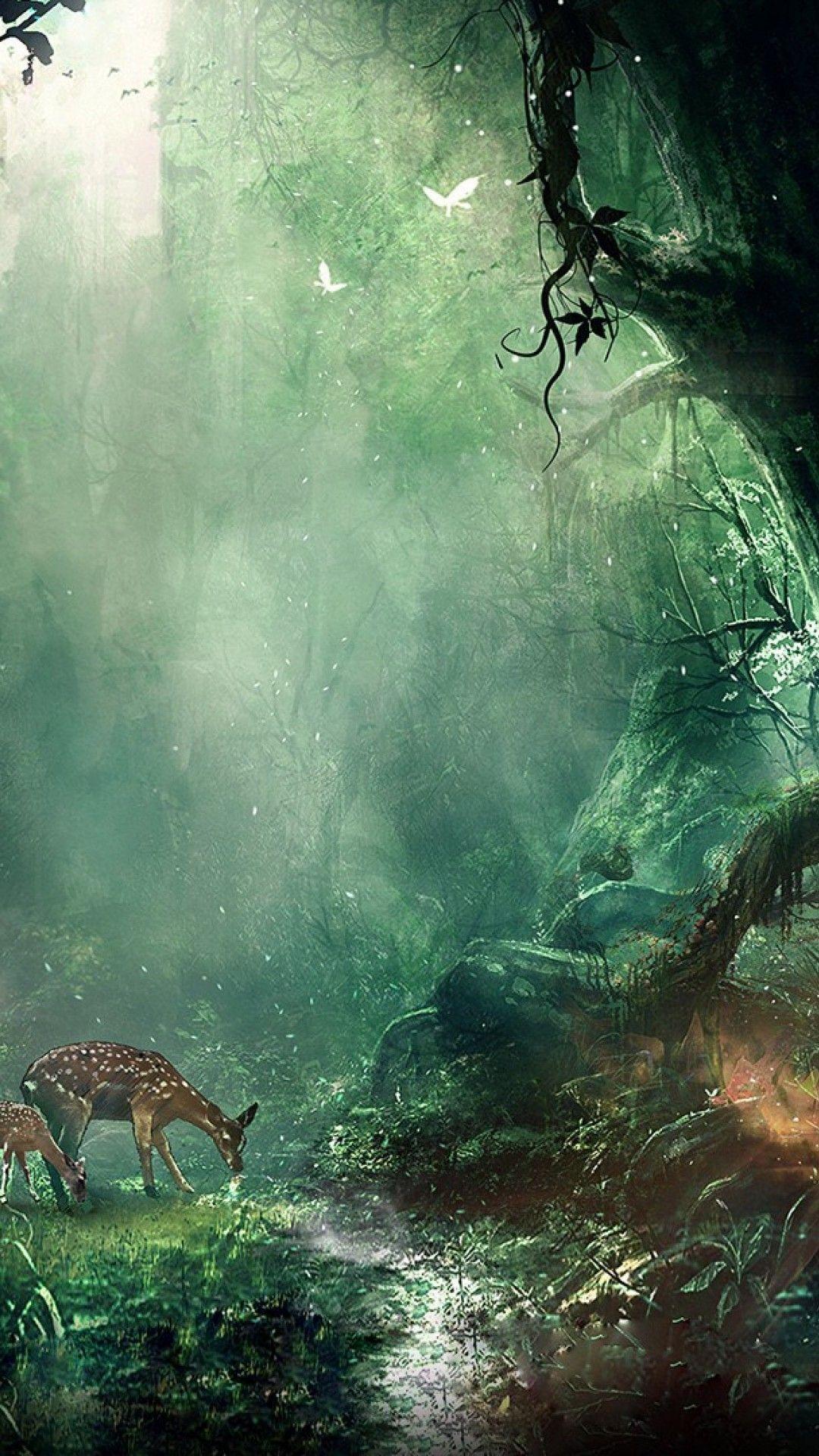 1080x1920 Deer at the jungle HD Wallpaper iPhone 6 / 6S Plus Wallpaper