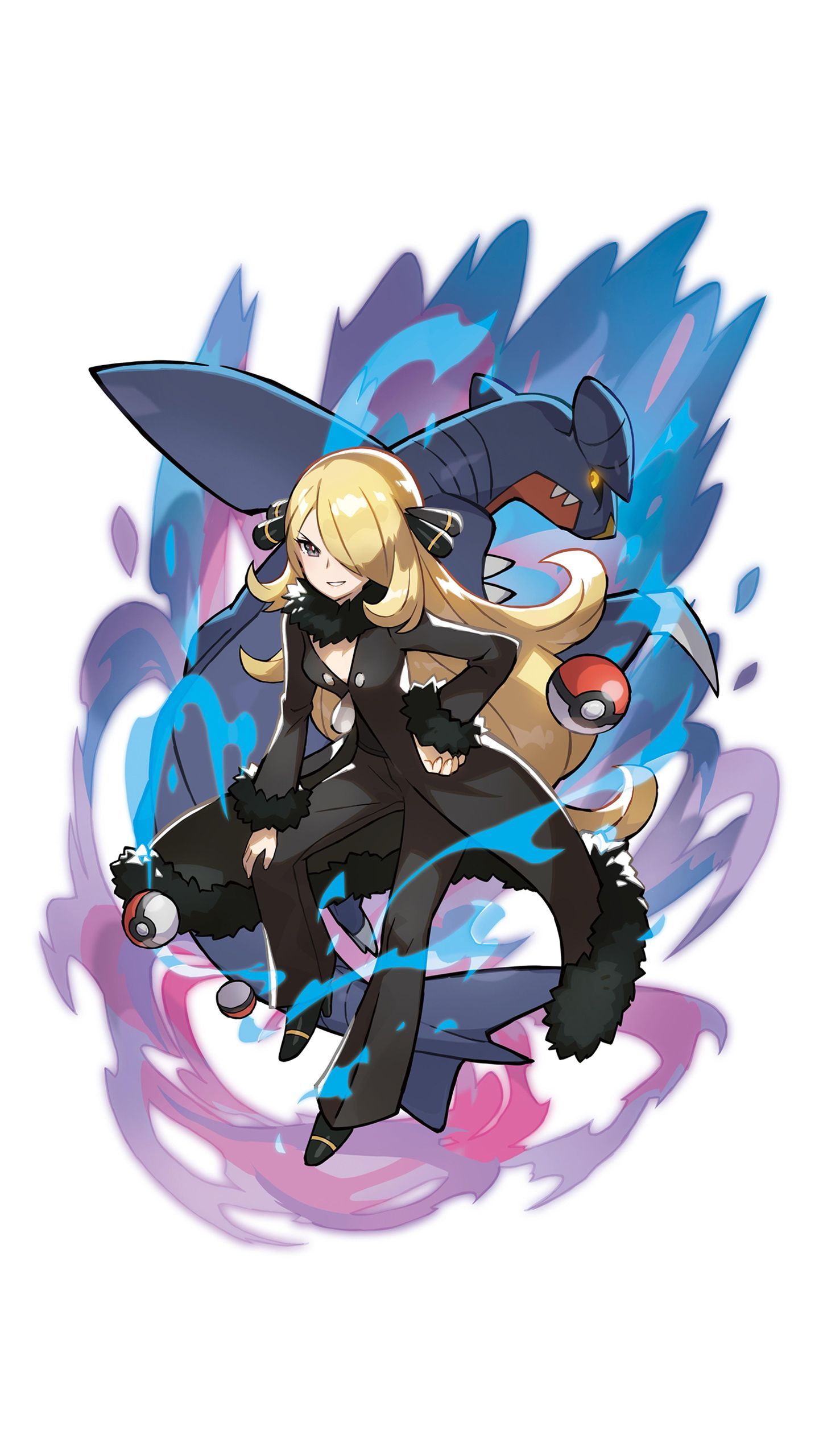 1440x2560 Pokémon Trainers: Cynthia and Garchomp Wallpaper with Monocle