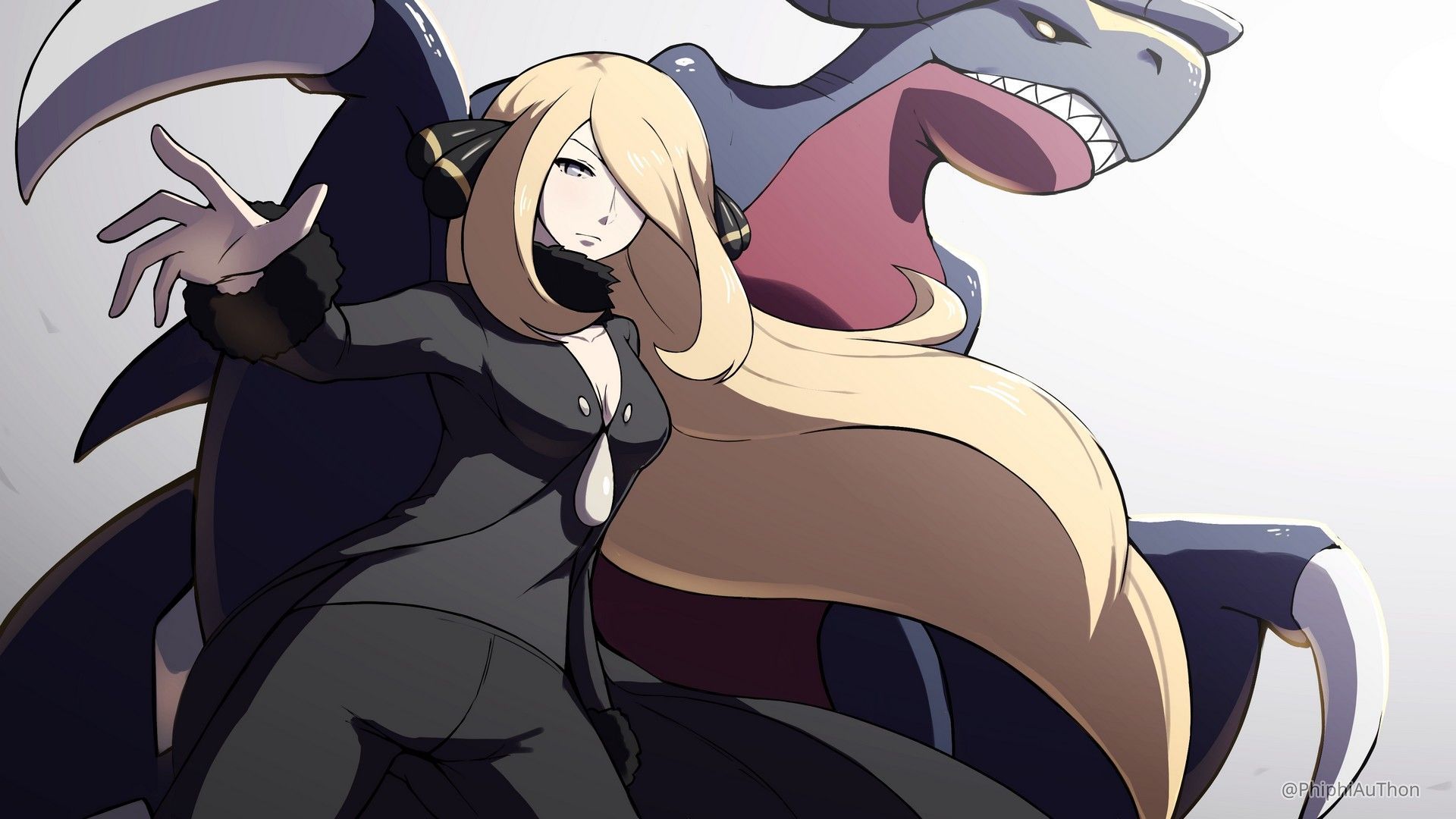 1920x1080 Cynthia and Garchomp Fanart