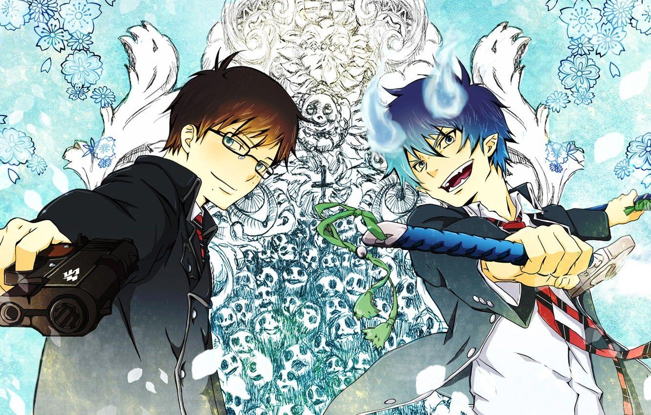 1332x850 Wallpaper weapons, background, patterns, art, guys, Ao no Exorcist