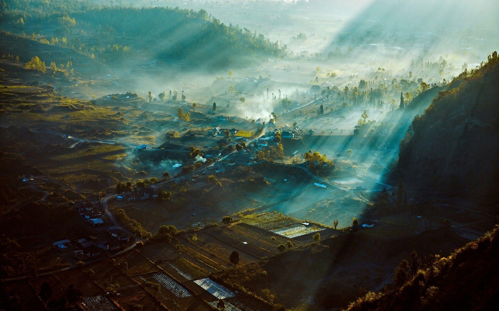1920x1200 Hình nền: 1920x1200 px, Bali, cánh đồng, Indonesia, phong cảnh, sương mù